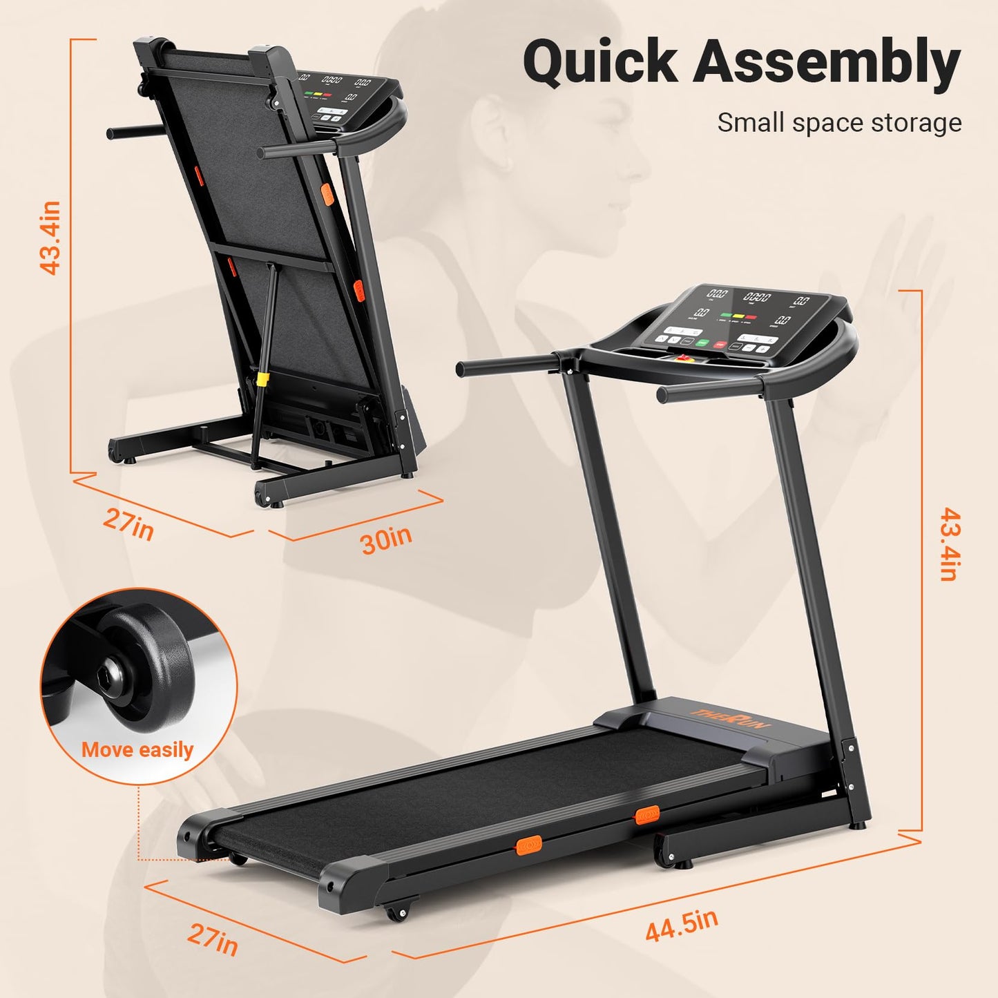 THERUN Incline Treadmill, 0-12% Incline Treadmill for Running and Walking, 300 lbs Weight Capacity, Wide Belt,3.0HP,18" LED Screen, 2 Layers Shock-Absorbing Red