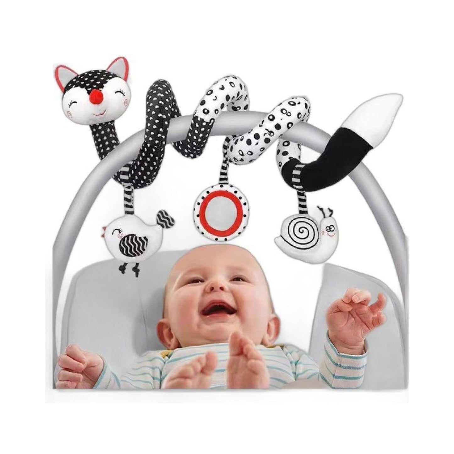 GZYFUVALW Car Seat Toys for Babies 0-6 Months, Baby Sensory Interaction Cartoon Toys with Bells_Black and White High Contrast Baby Toy Hanging or Wrapping Around The Infant Bed or Strollea03 ﻿