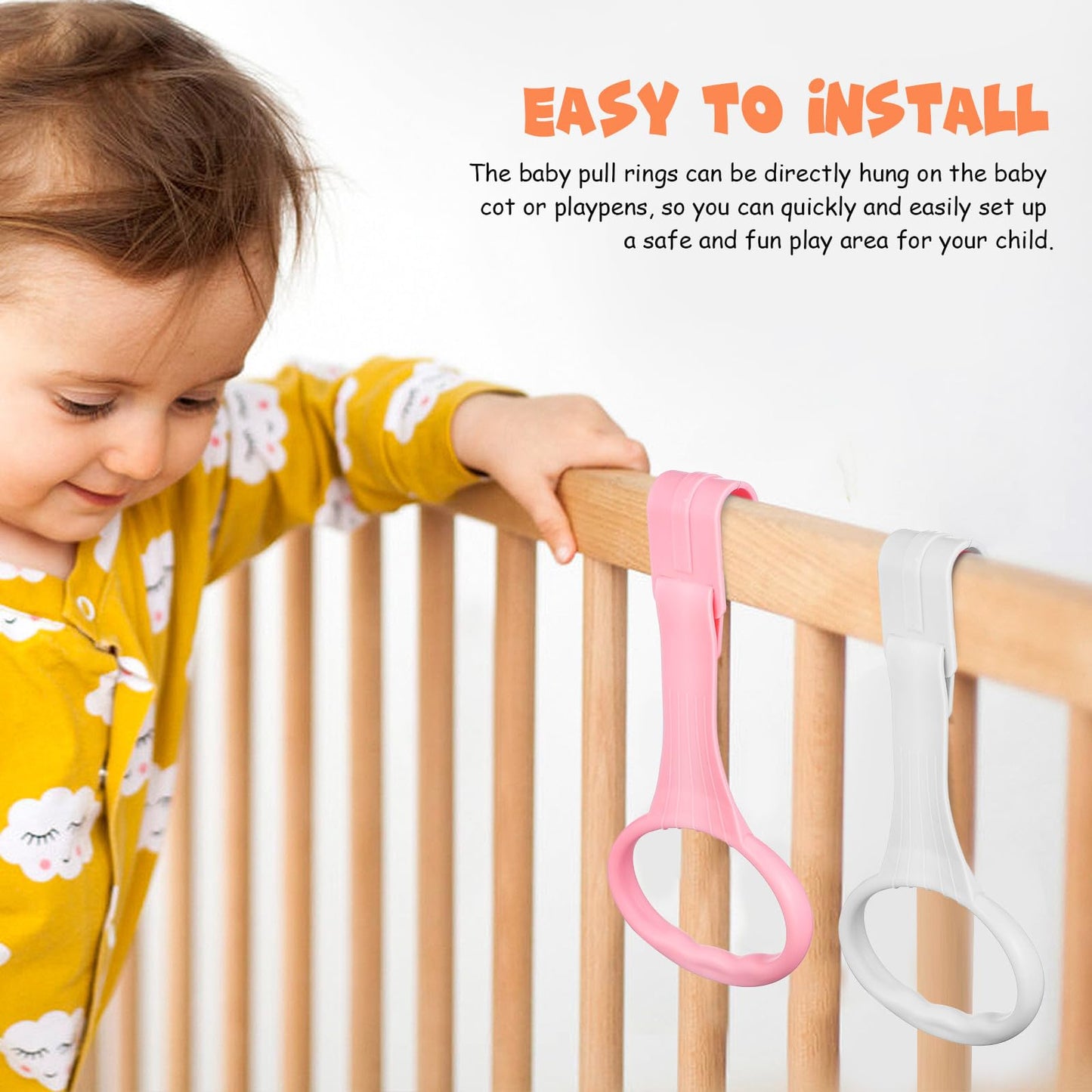 Baby Pull Up Rings for Playpen, Playpen Grippers and Assist Handles for Toddler Walking Training, Crib Standing Rings for Infant Playard, Nursery Accessories for Boy Girl, 4 Pcs