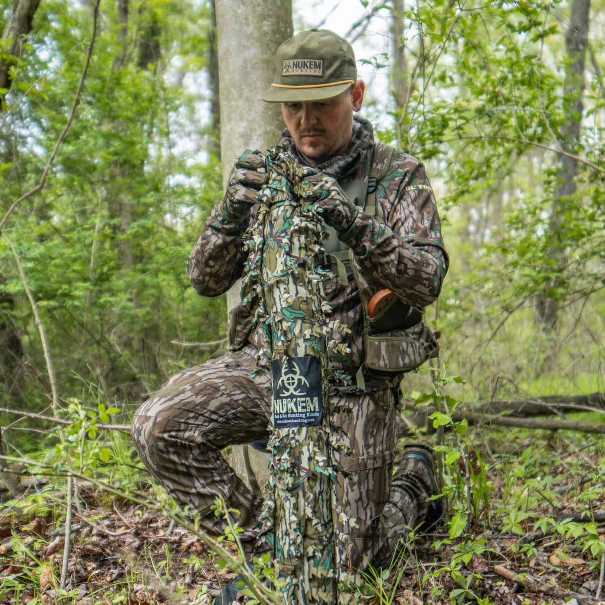 Nukem Grab & Go Hunting Ground Blind - Mossy Oak Greenleaf 3D Leafy - Lightweight Stake-Free Pop Up Turkey & Deer Blind (Regular)