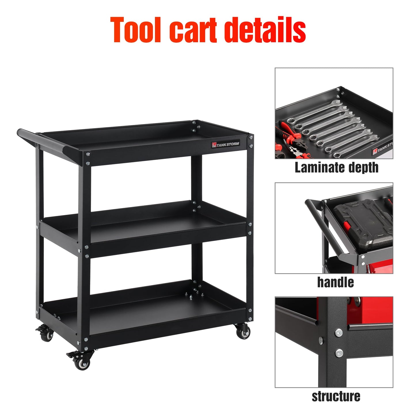 Tool cart on Wheels TANKSTORM Service Tool Cart 3 Tire Rolling cart, Industrial Commercial Service Cart TQ112