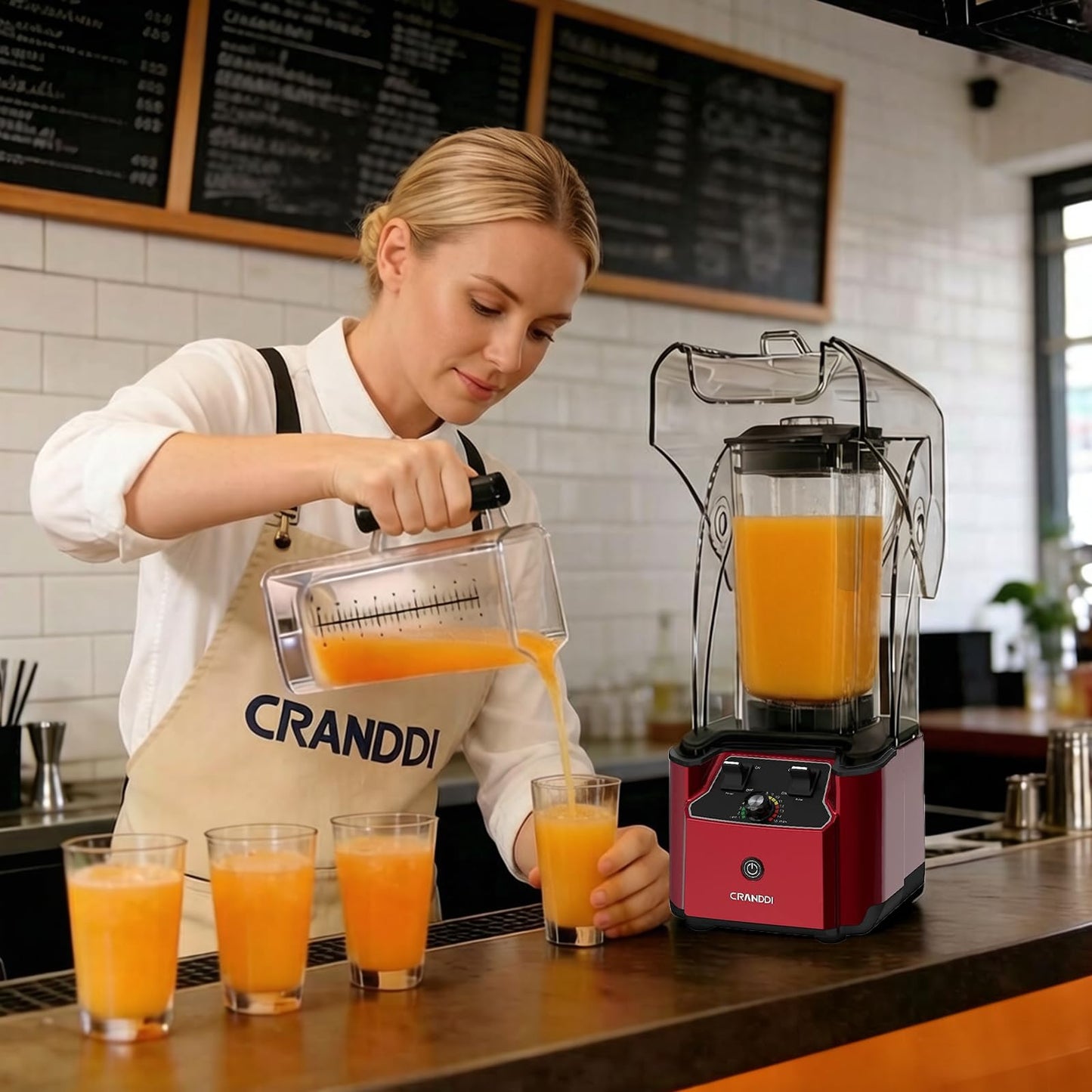 CRANDDI Commercial Quiet Blender, 2200 Watt Professional Countertop Blender with 80oz Pitcher, Built-in Pulse & 15-speeds Control, Smoothie Blender for Commercial and Home, K90 Red