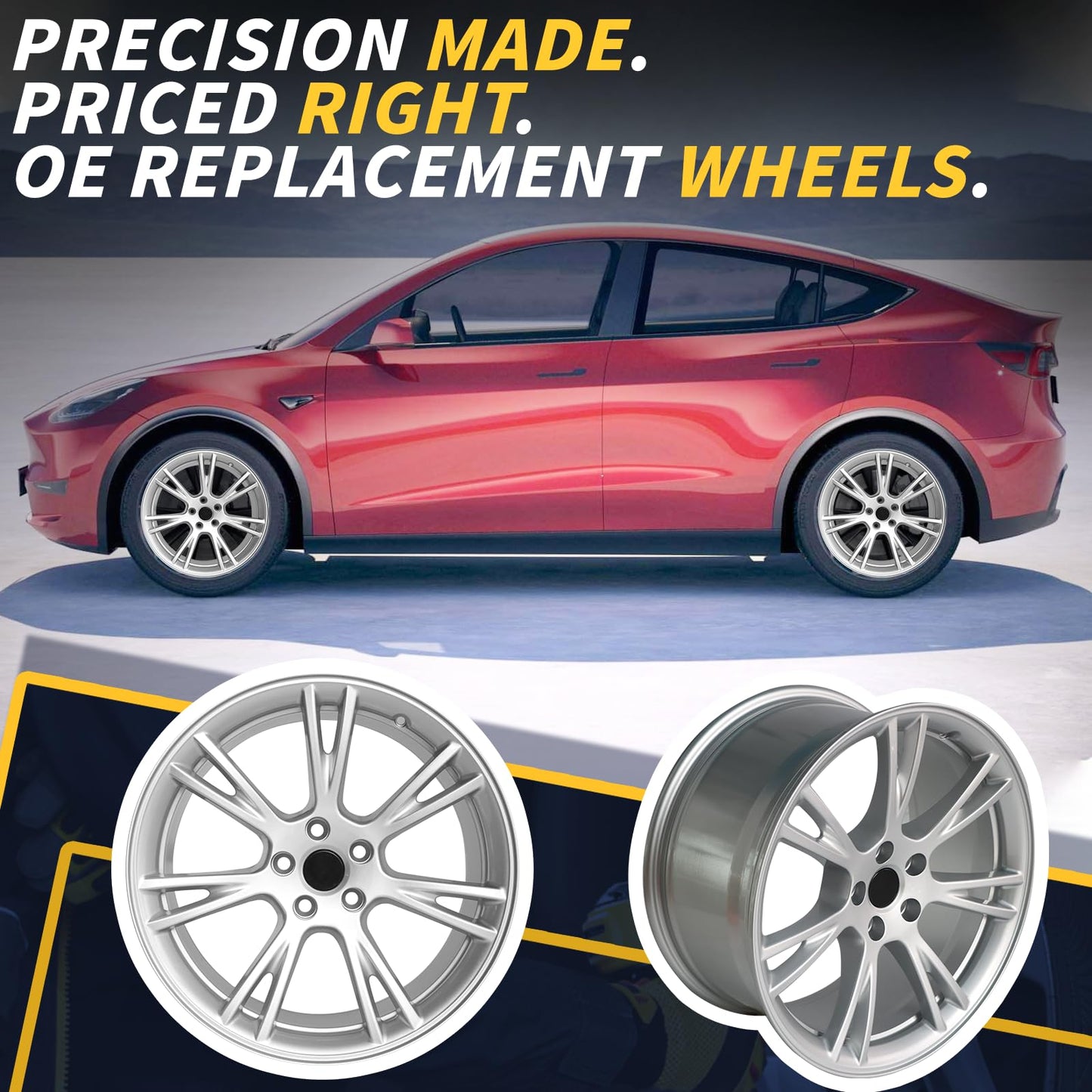 LUNEGUE New 19x9.5"" 19 Inch Premium Aluminum Alloy Wheel Rim Fits for 2017 2018 2019 2020 2021 Tesla Model 3 2020 2021 2022 2023 Tesla Model Y, ALY96958U20N, Silver, OEM Wheels