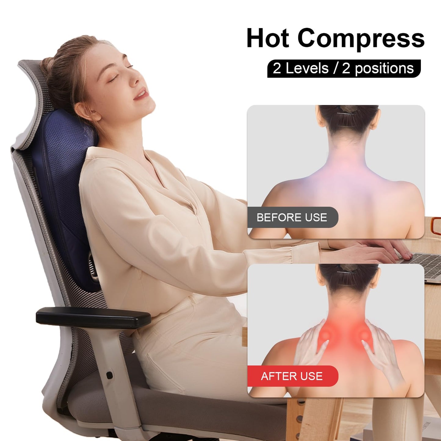 Shiatsu Neck and Back Massager,with Heating and Bidirectional Rotation Heads,4D Electric Massage Pillow with 4 Nodes,Neck Back Shoulder Foot Pain Relief, Portable & Rechargeable, Holiday Gift