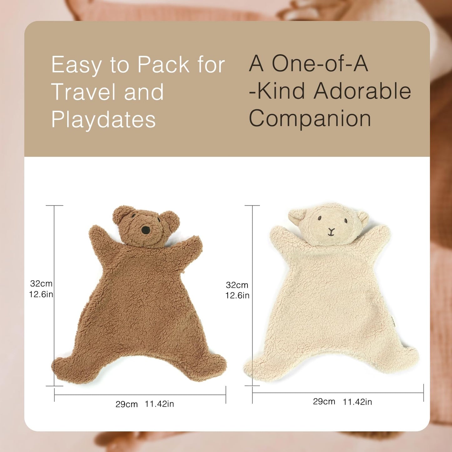 Lovey for Baby,Soft Baby Security Blanket,Snuggle Stuffed Animals Toy Baby Girl & Boy, Bear&Lamb Lovey Comforter Toy for Babies 0-12months,Baby Gifts for Infant and Toddler (Brown-Bear)