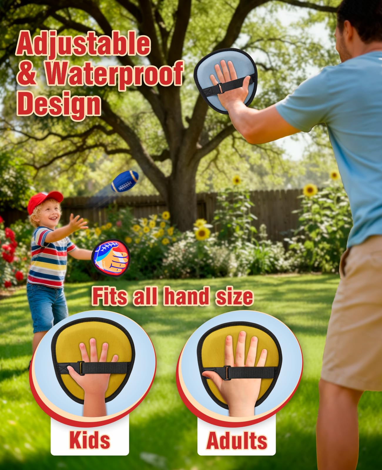 JoyCat Football Toss and Catch Ball Game for Kids, 4 Paddles & 4 Soft Footballs, American Football Training Set for Backyard Beach, Sports Outdoor Toys Birthday Gift Idea for Boys Girls Ages 3-12