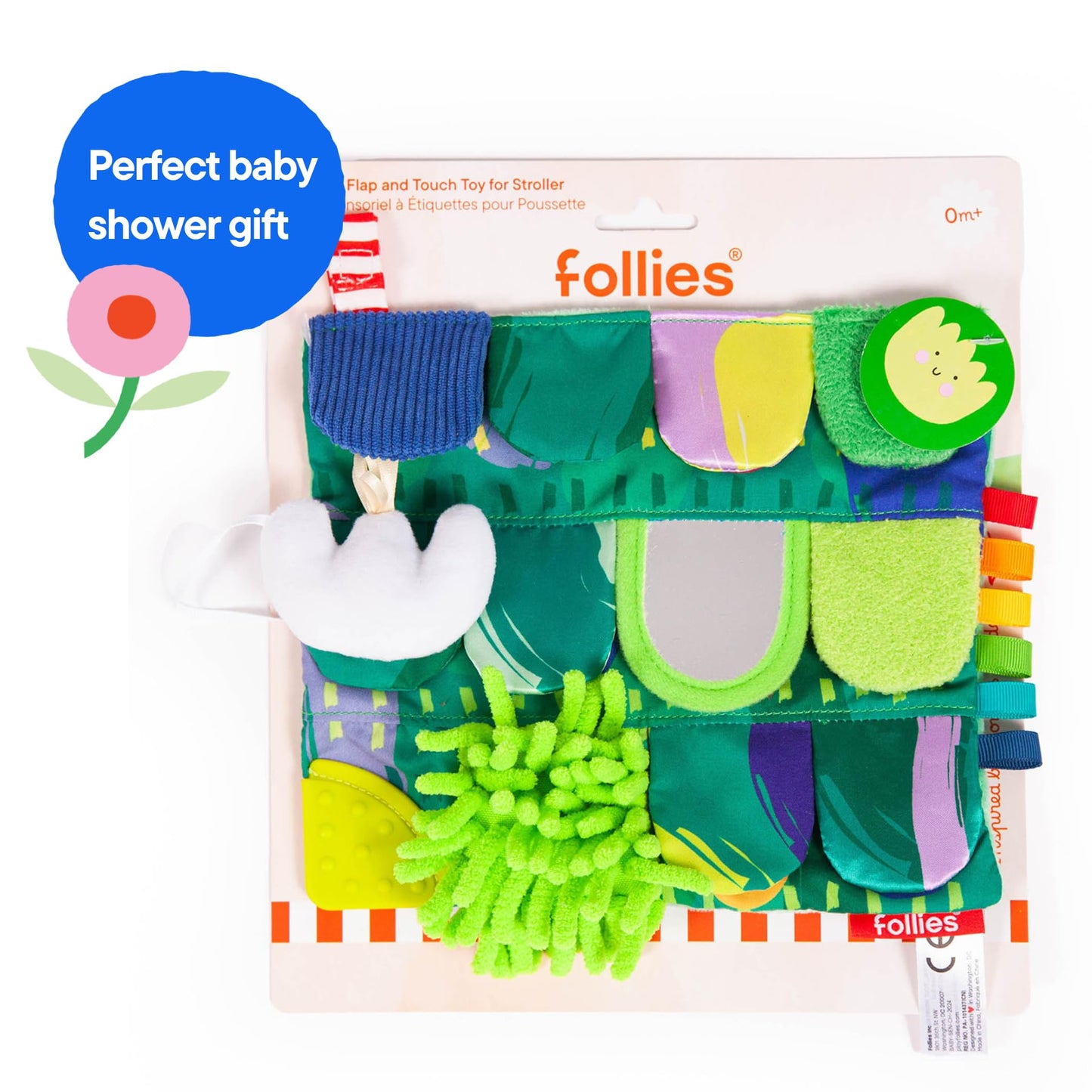 Follies The Sensory Garden Baby Stroller and Tummy Time Toy - Portable Baby Toy - Crinkles, Mirror & Textures, Montessori-Inspired Infant Toy, Washable & Non-Toxic