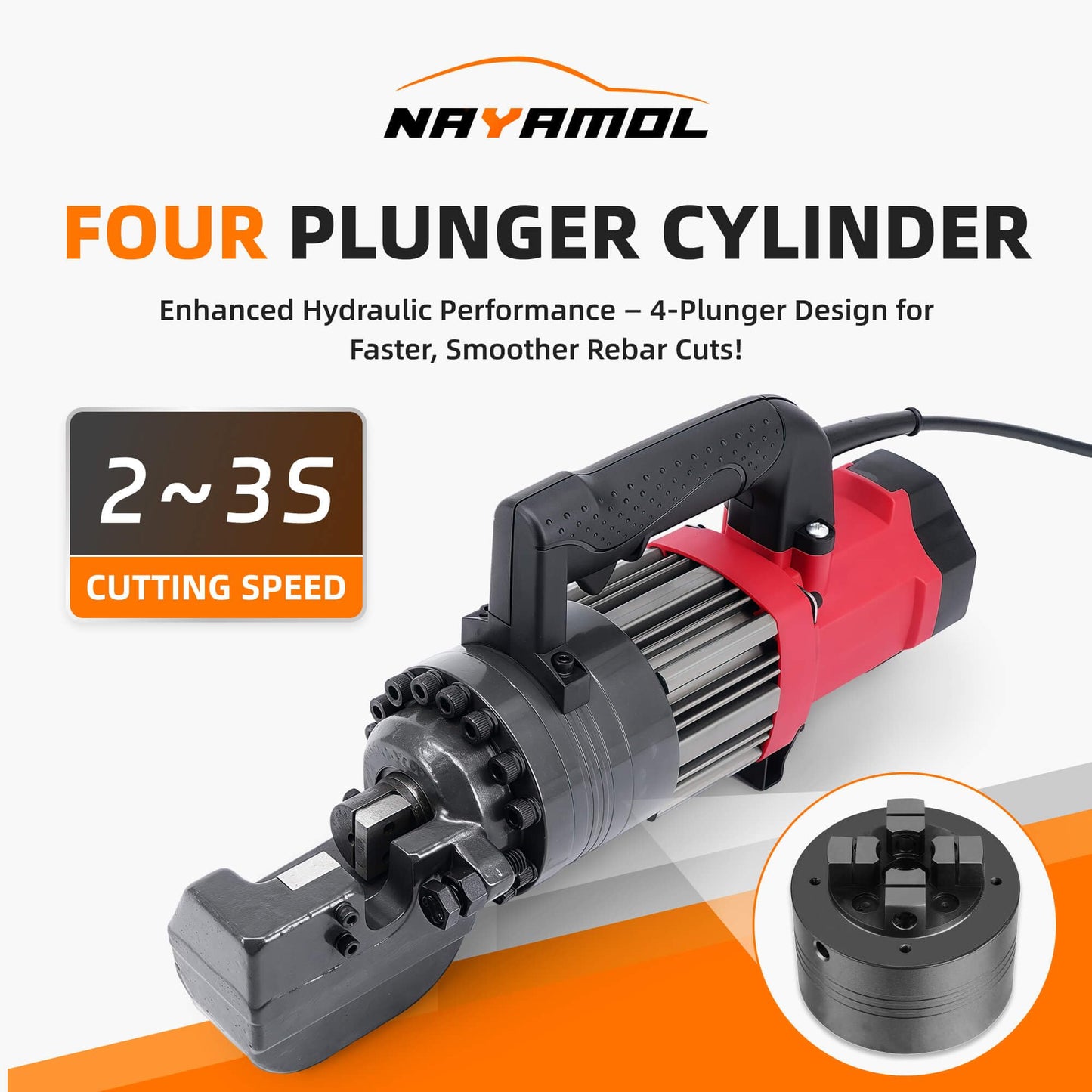 NAYAMOL RC-22 1400W Electric Hydraulic Rebar Cutter, Cuts 3/16"(5mm)–7/8"(22mm) #7 Rebar, Fast 2–3s Cutting Speed, 110V Portable Rebar Cutting Machine with Pure Copper Motor and Toolbox