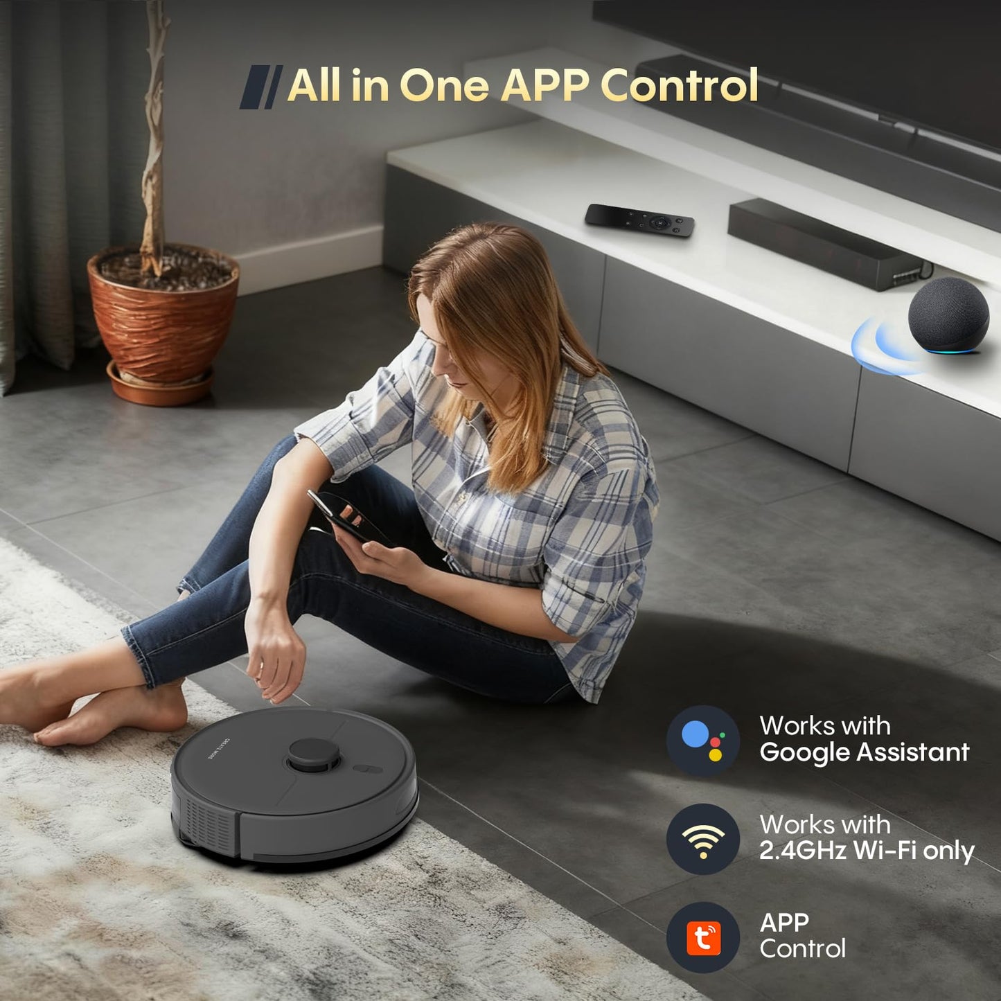 eitton Robot Vacuum and Mop, Self Emptying, 6000Pa Suction, Advanced Smart Mapping, Easy Custom 4 in 1 Robotic Vacuum for Pet Hair, Dust, Carpet, WiFi/Alexa