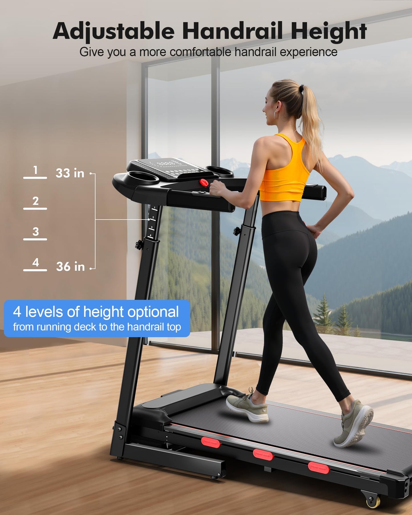 15% Auto Incline Treadmill for Home - Adjustable Height Handle, Folding Treadmills 350LBS Weight Capacity, 3.5HP Quiet Heavy Duty Treadmills with Console (15% Auto Incline)