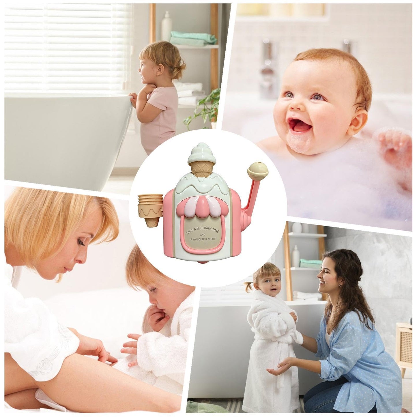 Bubble Foam Maker Toy - Bath Ice Cream Pretend Play Machine, Kids Educational Bathtub Bubble Dispenser, Fun Activity Play Set