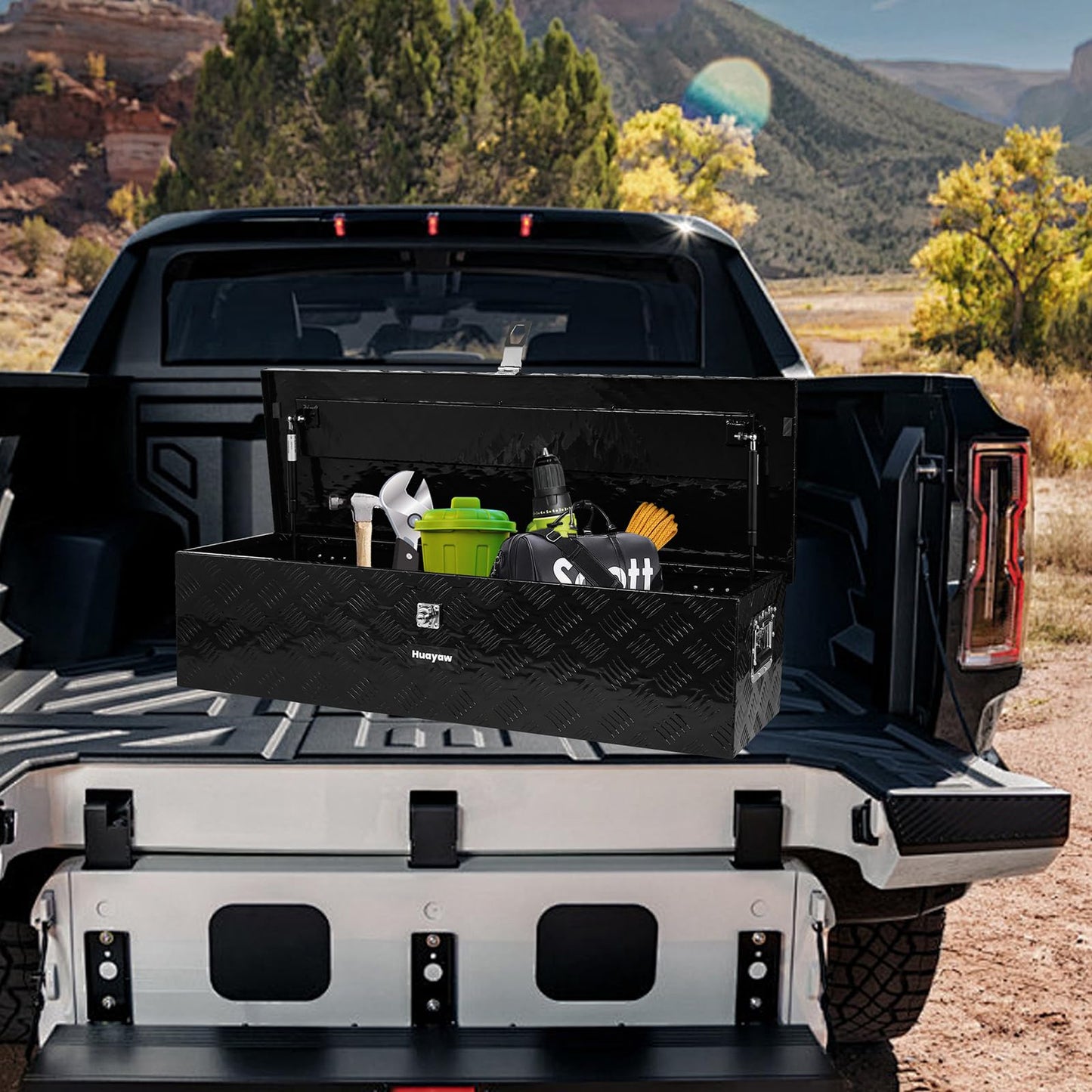 Aluminum Truck Tool Box, Heavy Duty Waterproof Truck Storage Organizer, Pickup Truck Bed RV Trailer with Side Handle, Lock and Keys (Black, 39-INCH)