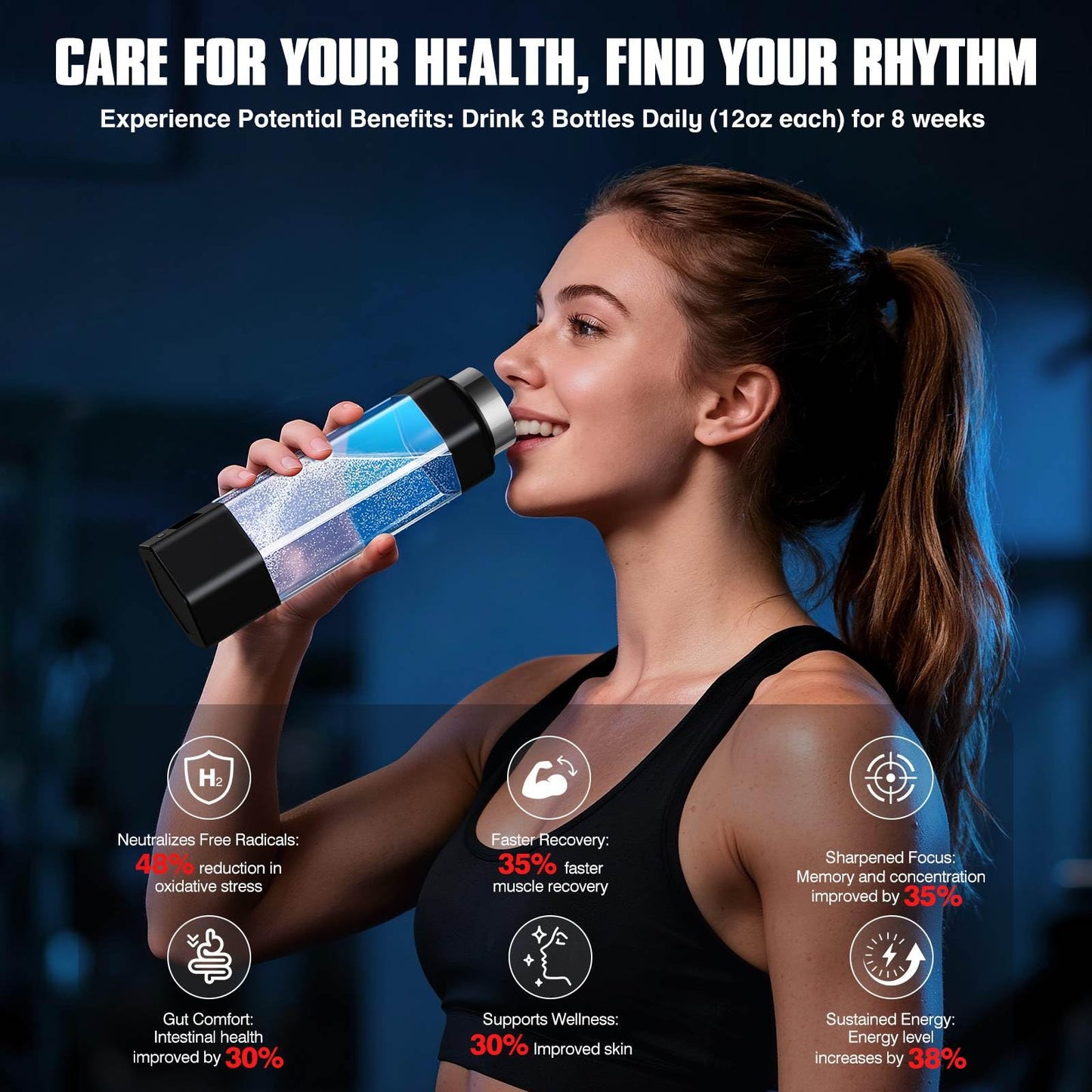Hydrogen Water Bottle Generator,Up to 10000+ PPB Hydrogen Bottle Water Ionizer with SPE/PEM Technology,12 OZ Food-Grade PC Hydro Water Machine,SGS-Certified Molecular Generator for Sports/Home