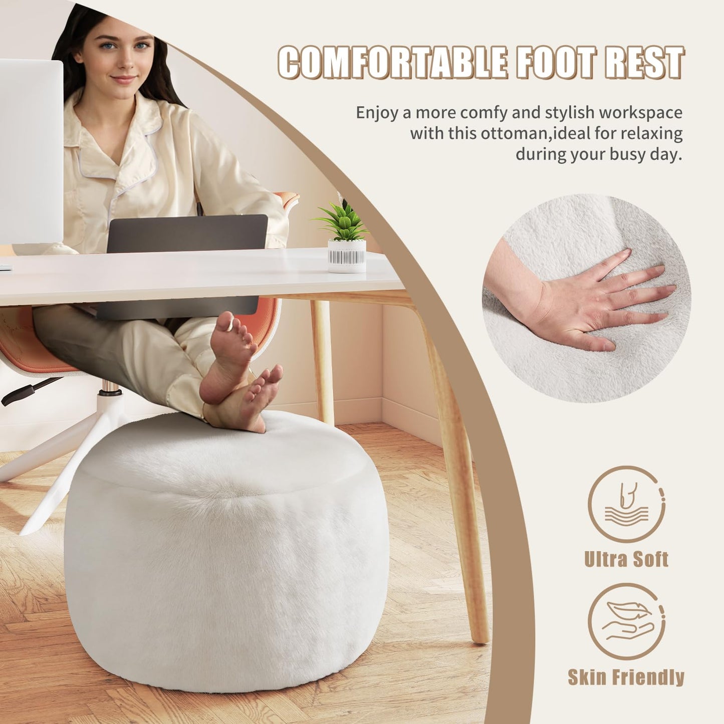 Gericco Round Stuffed Pouf Ottoman for Foot Rest, A Round Modern Foam Filled Poufs, Floor Chair for Living Room, Nursery, Dorm, A Soft Modern Foot Stool Perfect to Rest Your Feet (White, 20Inch)