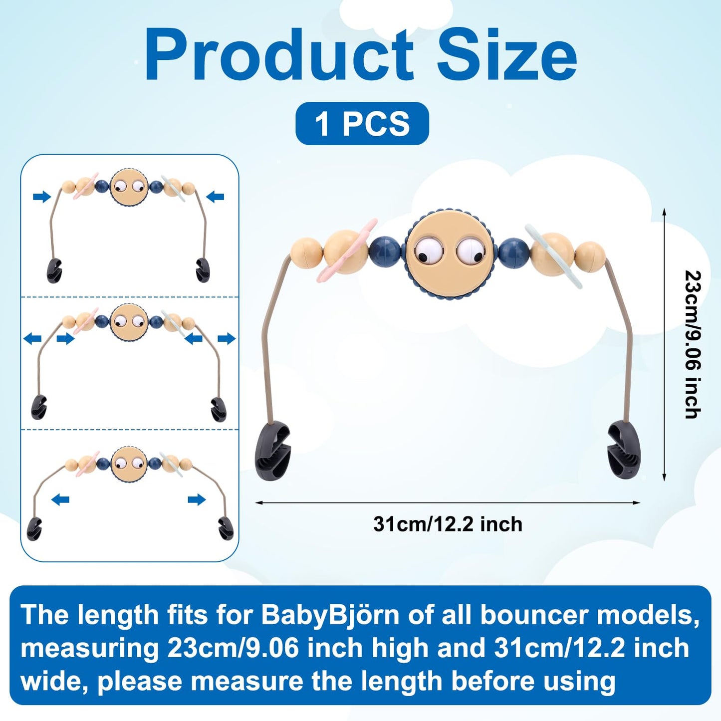 Adjustable Bouncer Toy Bar for BabyBjörn, Interactive Googly Eyes Toy for Bouncer Baby Car Seat Accessories, Easy to Install & Disassemble