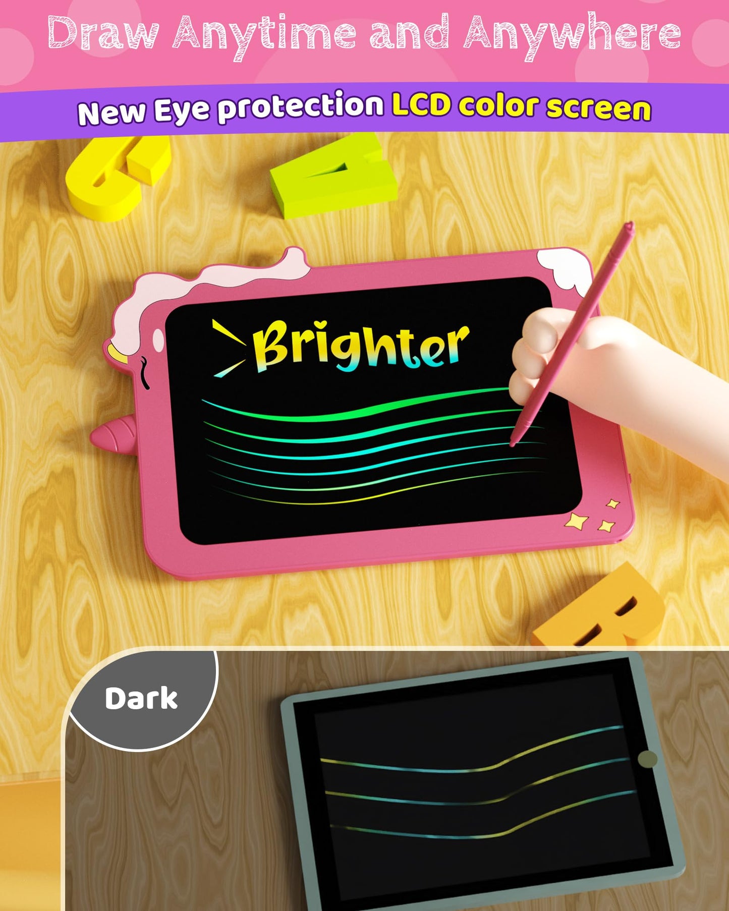 TEKFUN Toddler Boy Toys, 2 Pack LCD Writing Tablet for Kids, Doodle Board Dinosaur Toys, Travel Essentials Toy for 3 4 5 6 Year Old Boys Girls, Easter Birthday Christmas Gift (8.5inch Green&Pink)