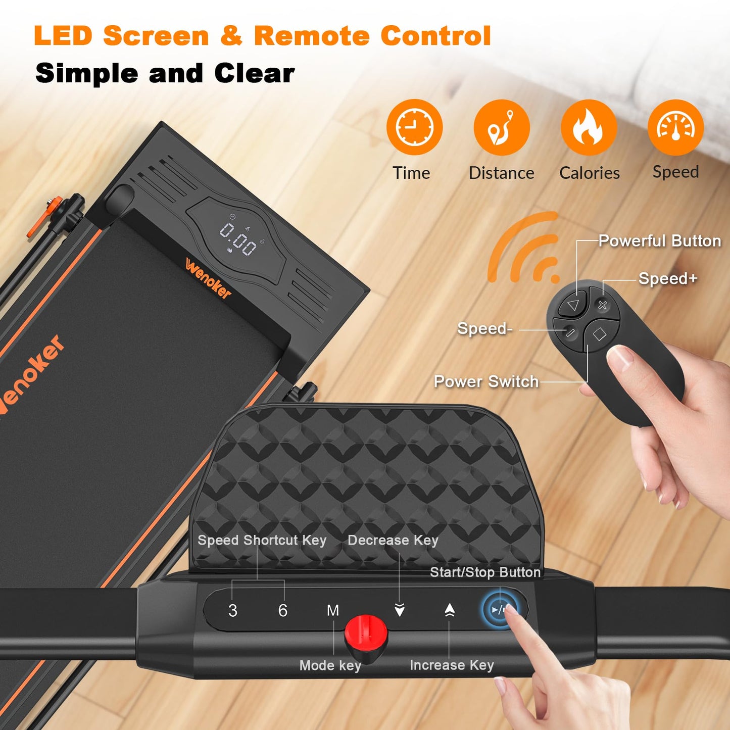 Walking Pad Treadmill, Wenoker Under Desk Treadmill with Handle Bar, Portable Foldable Walking Pad for Home/Office, 3 in 1 Folding Compact Desk Treadmill with Remote Control, Free Installation,300 Lbs
