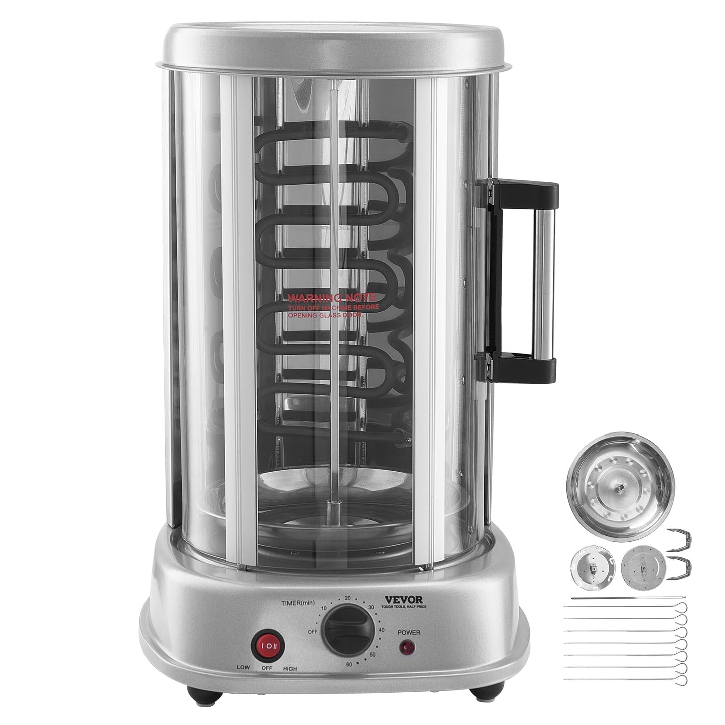 VEVOR Shawarma Grill Machine, Vertical Chicken Shawarma Cooker Machine Countertop, Electric Stainless Steel Broiler Gyro Rotisserie Oven Doner Kebab Machine, for Home Restaurant Kitchen Parties