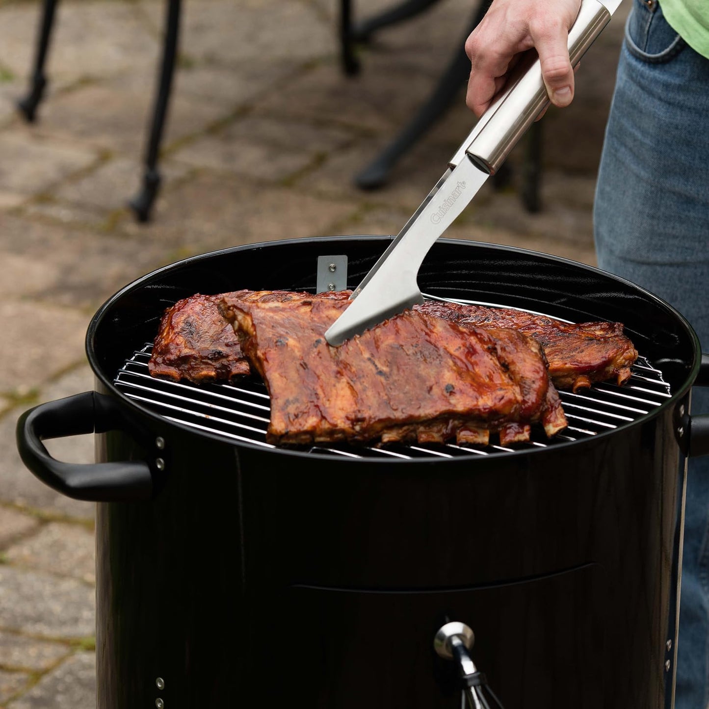 Cuisinart 16” Vertical Charcoal Smoker, Integrated Thermometer, Water Bowl and Dual Vents Perfect for Smoked Brisket, Chrome Plated Grates Smoker Grill for BBQ, Camping, Tailgates
