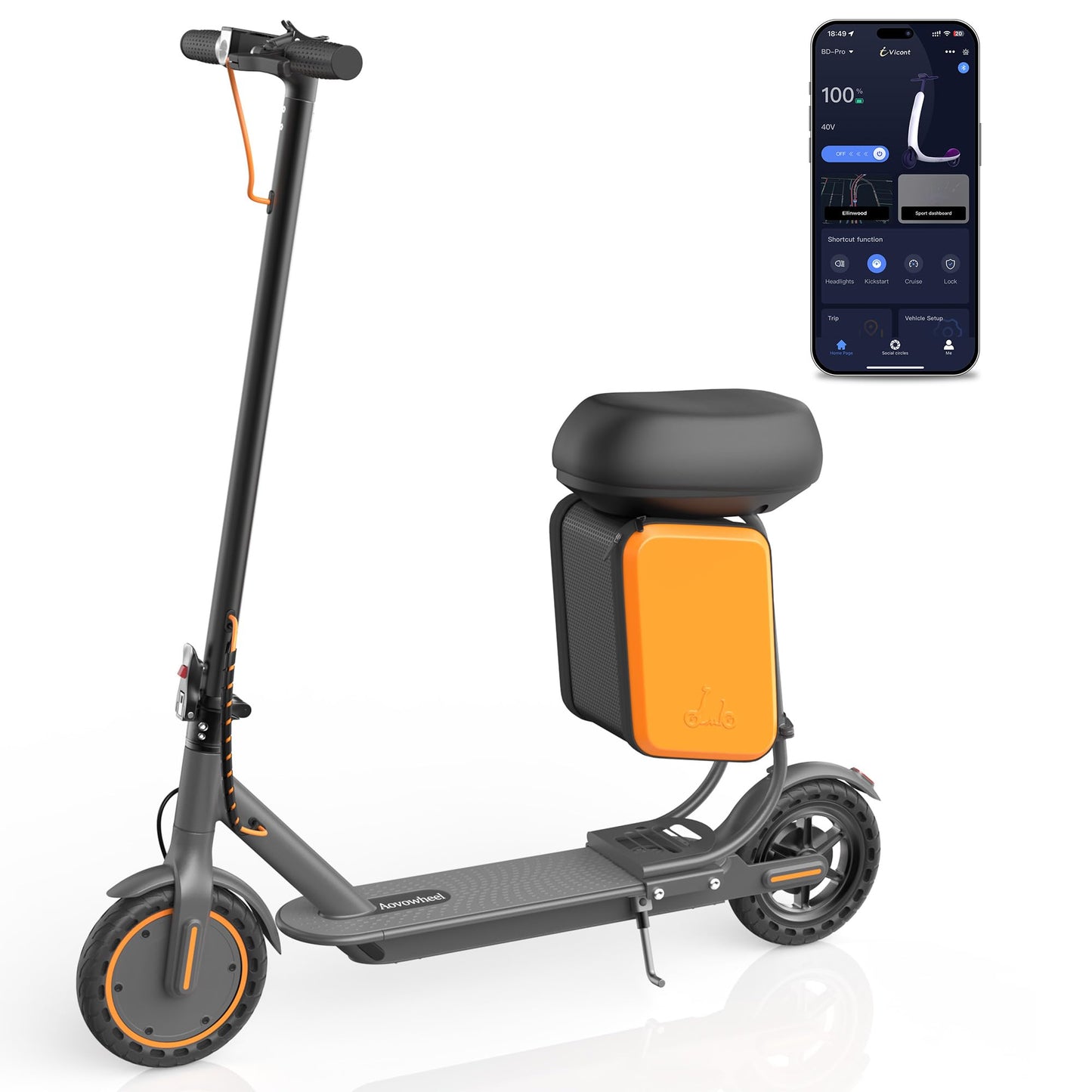 Aovowheel Electric Scooter for Adults, Folding E Scooter with 350W Motor 19 Mph Top Speed, Max 23 Miles Long Range, 8.5'' Solid Tires Commuting Scooters with Dual Brakes System, APP