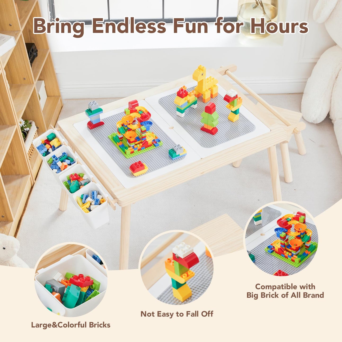 COOKIE BUNNY 5-in-1 Kids Sensory Table and Chair Set – Wooden Sand and Water Play, Building Blocks, Study, Dining, Toy Storage, Children's Gifts for Boys and Girls