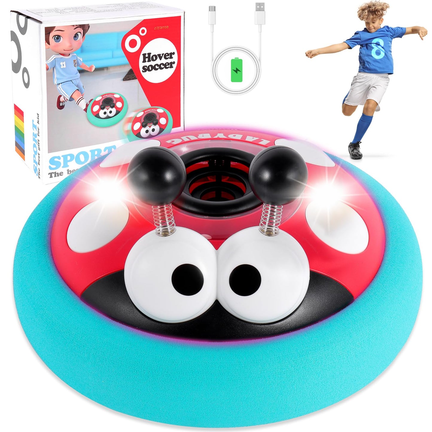 Hover Soccer Ball for Kids,Rechargeable Air Floating Football,LED Lights,Soft Foam Bumpers,Ladybug,Christmas Birthday Gifts,Indoor Outdoor Toy Games for Boys girls Age 3+4,5,7,9,10,11 Year Old,6-8-12