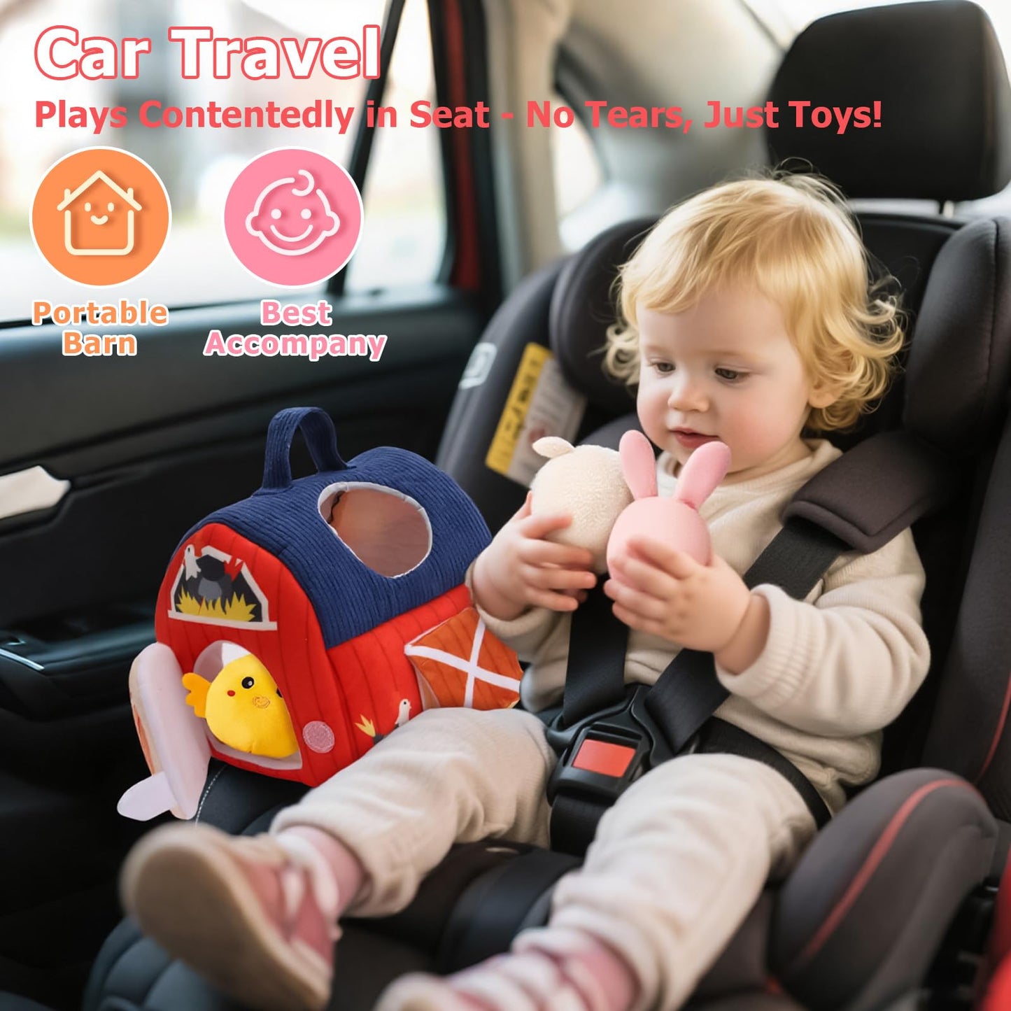 Baby Toys 6-12 Months, Surprise Barn with Stuffed Farm Animals 6Pcs, Rattle, Crinkle, Mirror, Montessori Sensory Toys for 1-3 Year Old Boys Girls, Ideal Gifts for Babies Toddlers Birthday Christmas