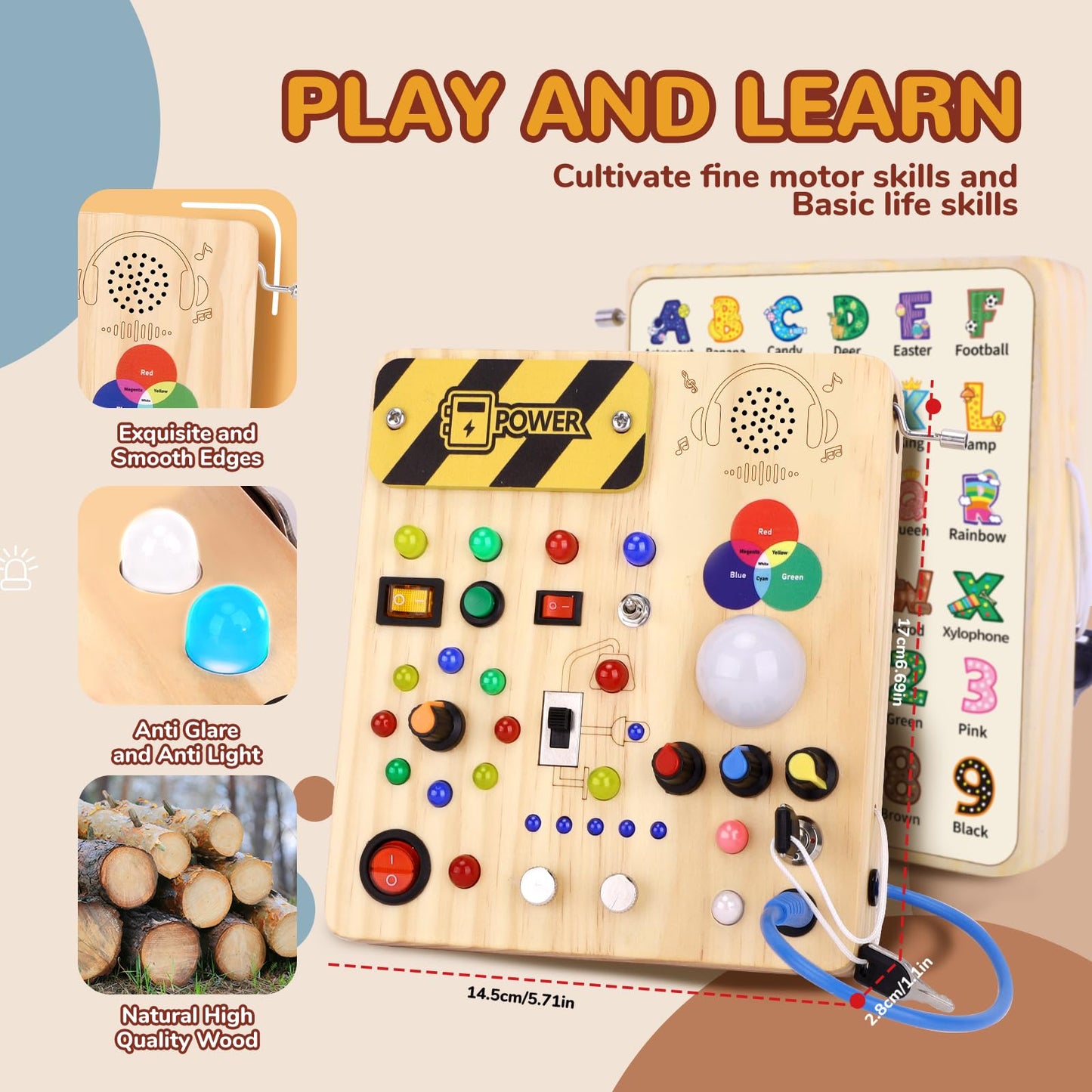 Sumsoltic Busy Board,Montessori Toys for 1-3 Year Old Boys & Girls,Travel Educational Learning Activities for Toddlers,Sensory Toy for Kids with Autism (Busy Board v4)