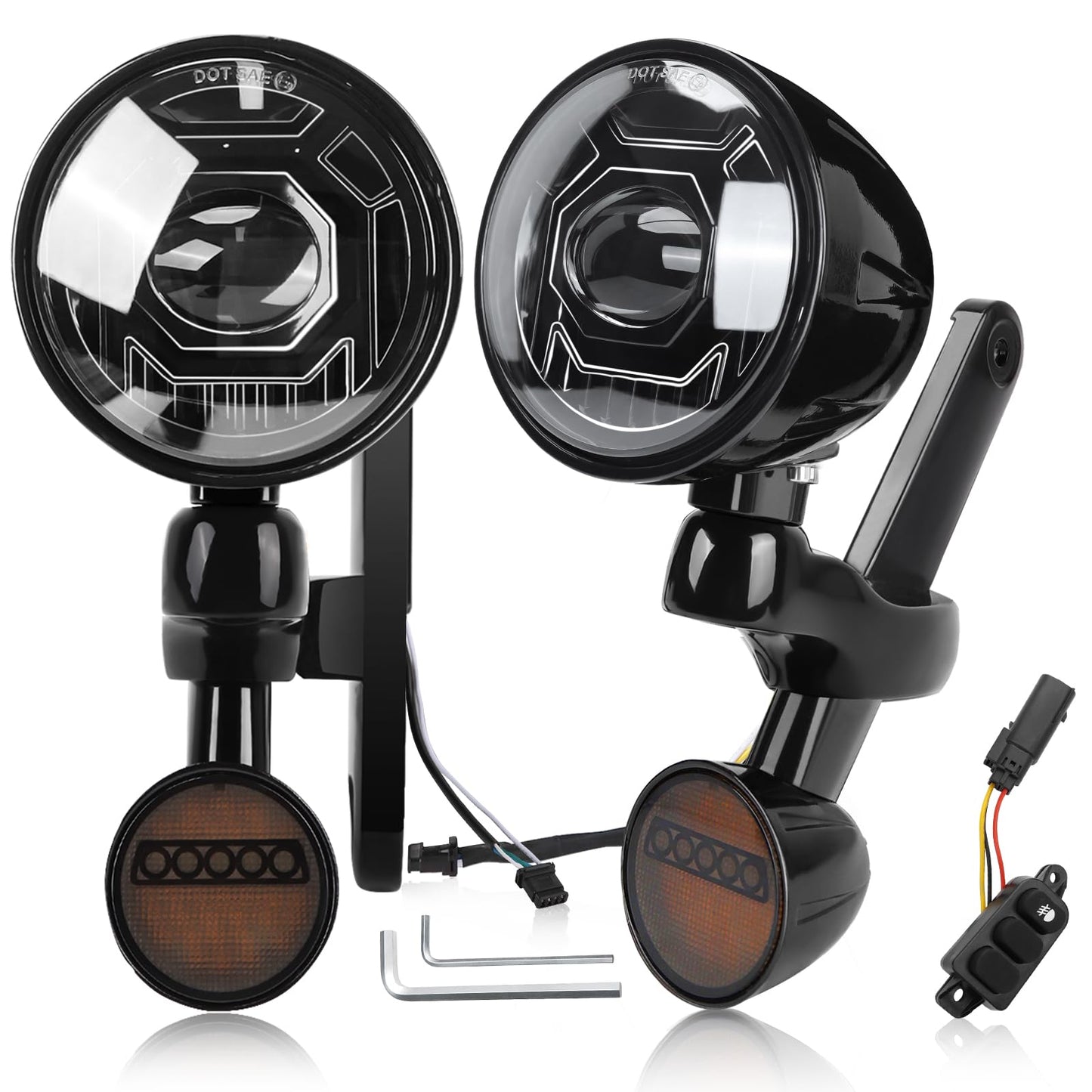 kekykm 4.5" LED Auxiliary Fog Spot Light Bracket Kit Compatible With Harley Davidson Touring Electra Glide Street Glide Ultra Limited 2014-2023, Passing Lamp Housing Shell, Black