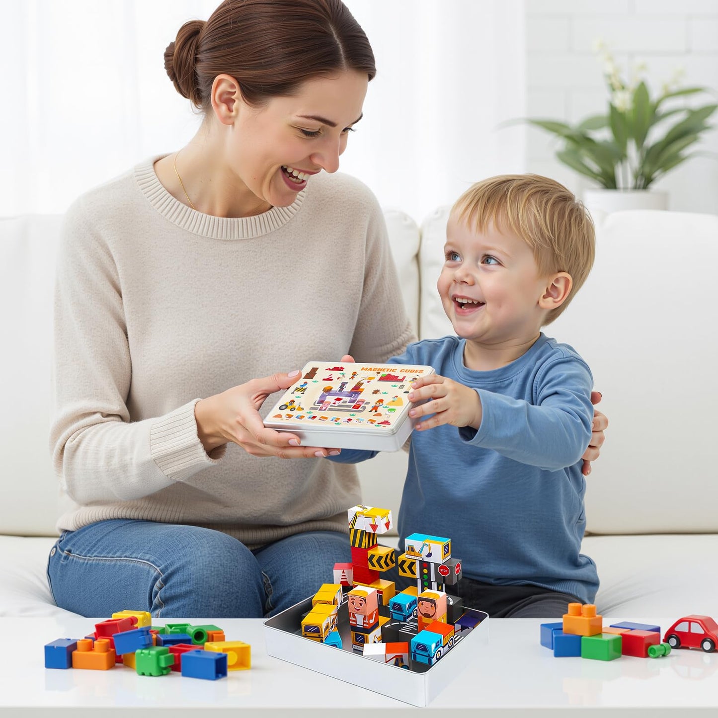 Silkovahamd Travel Magnetic Blocks Toys Portable, 40PCS Construction Magnet Building Tiles Road Trip Activities for Toddlers Kids Ages 3-8, STEM Sensory Toys Birthday Gift for Boy