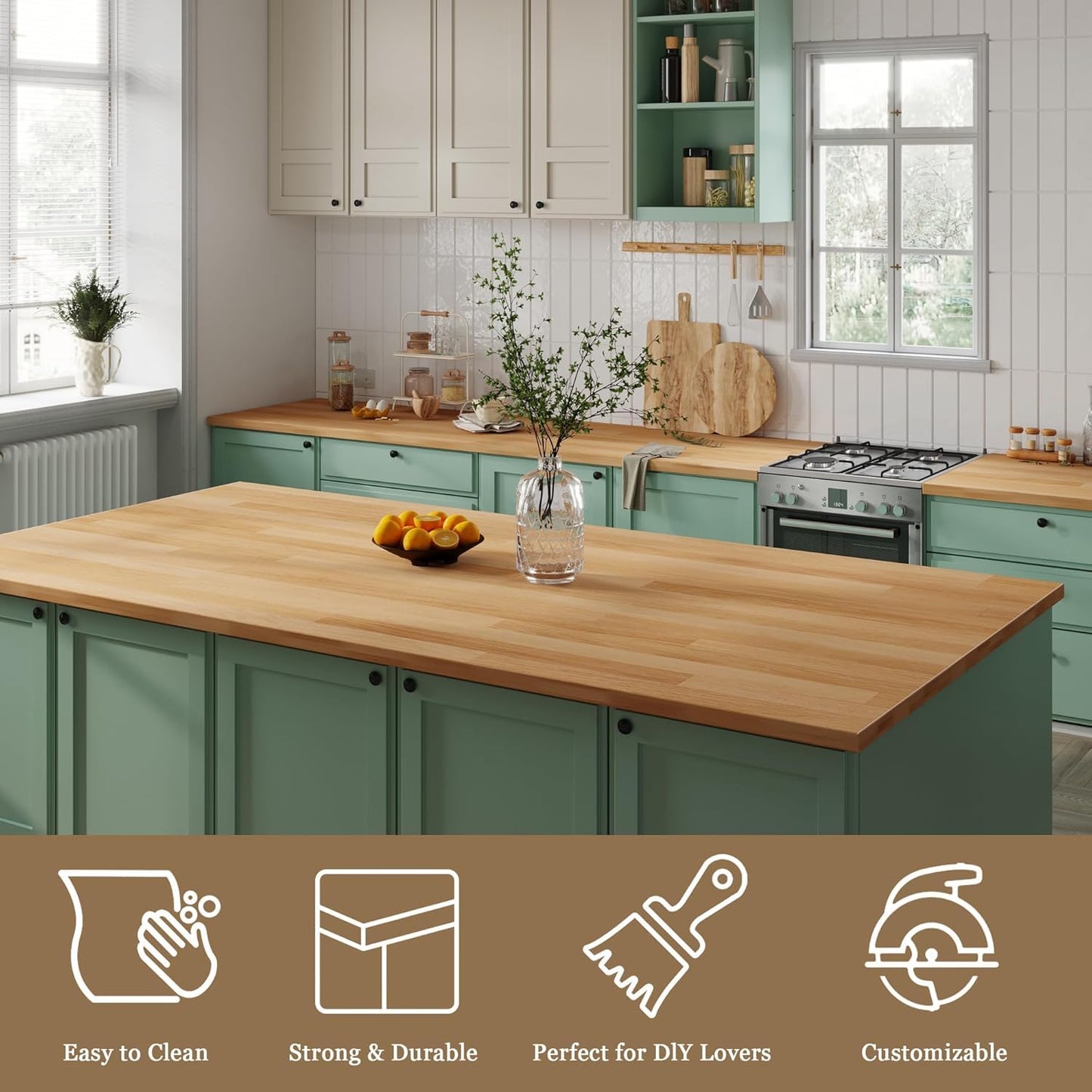 Koby Home 8ft 1.5" Butcher Block Countertop, Unfinished Solid Birch Wood DIY Size Long Wooden Board for Kitchen Island Table Top Washer Dryer Workbench, 98x25 inch 1.5 Thick