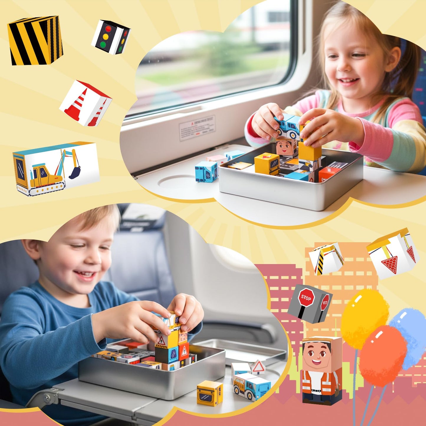 Silkovahamd Travel Magnetic Blocks Toys Portable, 40PCS Construction Magnet Building Tiles Road Trip Activities for Toddlers Kids Ages 3-8, STEM Sensory Toys Birthday Gift for Boy