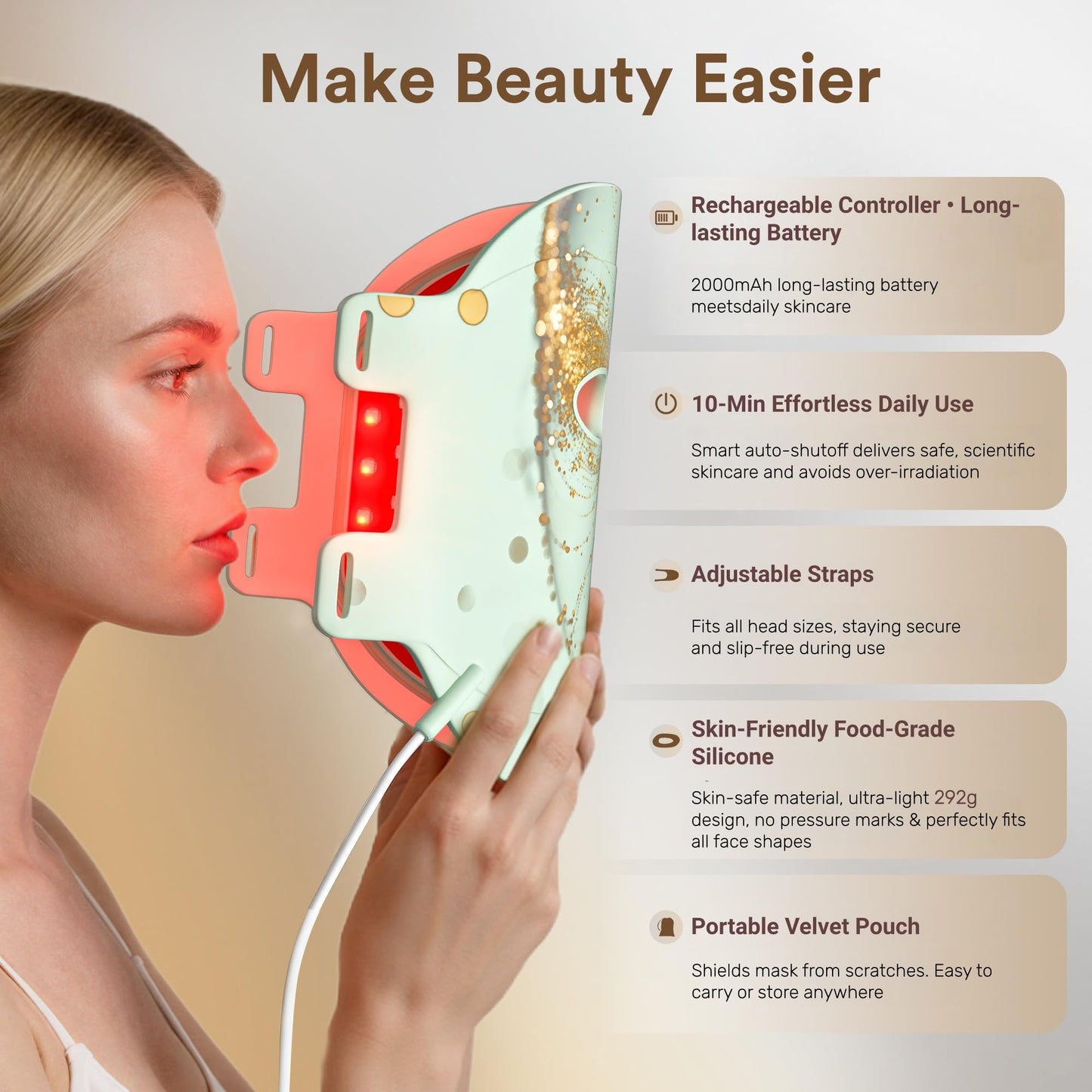 Red Light Therapy for Face, Red, Blue and Near-Infrared Light Therapy Mask for Face, Anti-Wrinkles & Facial Skincare, Portable & Rechargeable, LED Face Mask Light Therapy for Fine Lines and Blemishes.