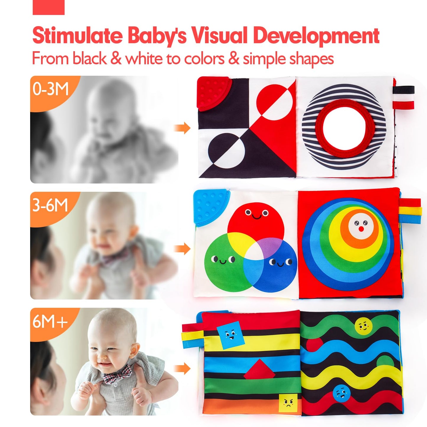 hahaland Baby Books 0-6 Months - 2PCS Infant Toys 0-6m Tummy Time Babies Toy Newborn Toys High Contrast Visual Development Sensory Book Baby Girl Boy Shower Birthday Easter Basket Stuffers