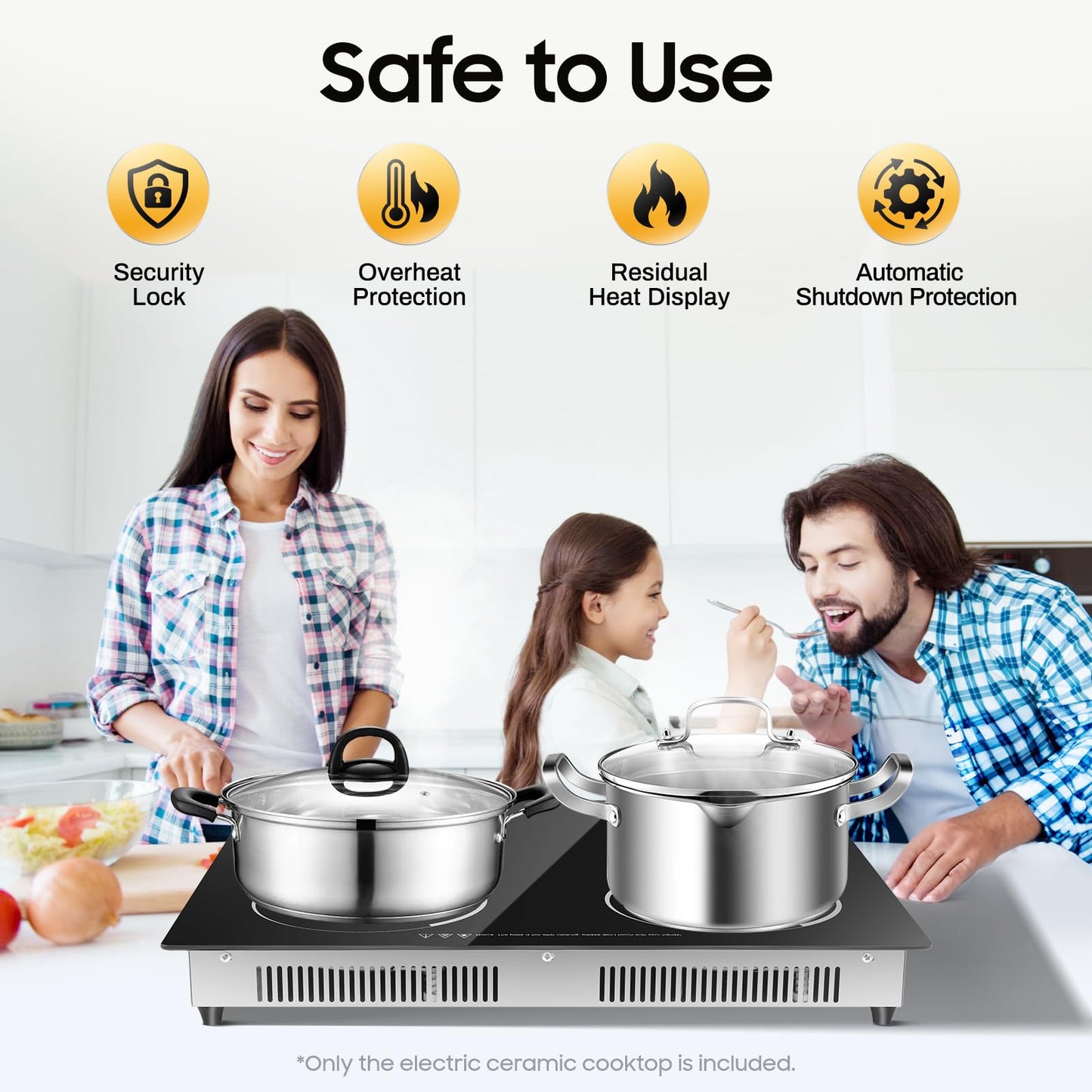 3000W 110V Cooktop Portable 4 Burners Electric Built-in Cooktop Sensor Touch Control Countertop Electric Hot Plate with Kid Safety Lock and 2H Timer, 9 Heating Level, no plug