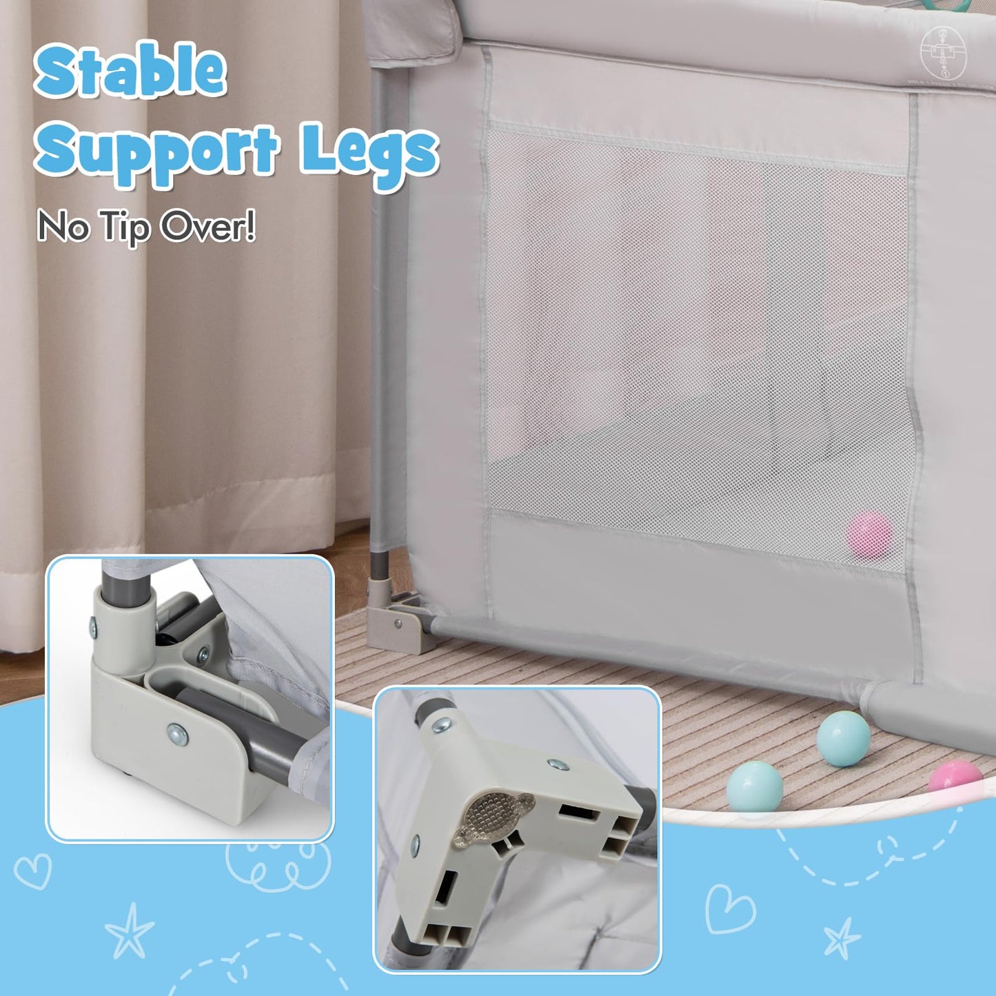 Costzon Foldable Playpen for Babies, 59''x59'' Portable Baby Play Pen with 50 PCS Ocean Balls, 4 Handles, Carry Bag, Visible Mesh, Kids Activity Center with Gates, Indoor & Outdoor Baby Gate Play Pen