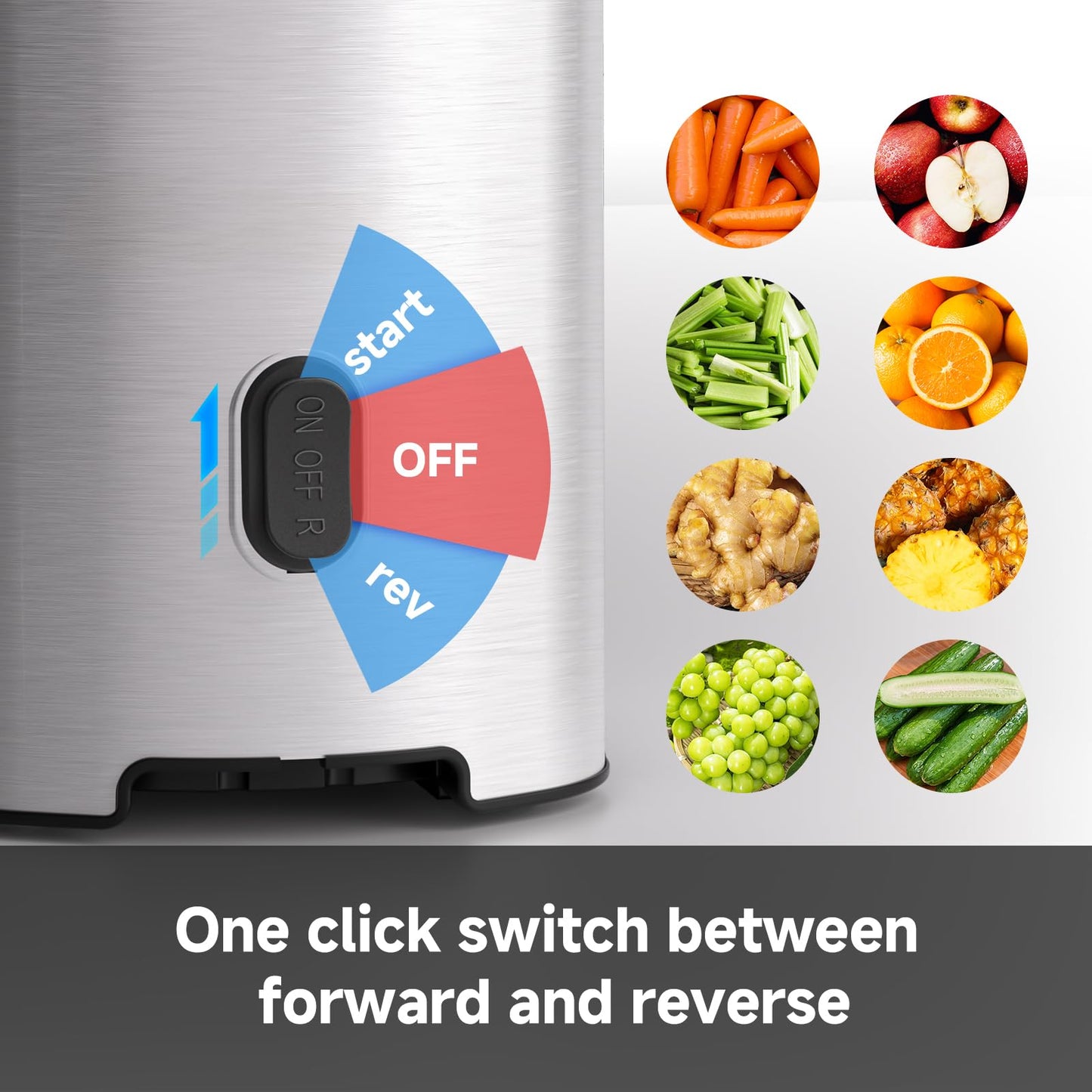 Cold press Juicer Machines with 5.4" Extra Self-Feeding for Whole Vegetable & Fruit, Juice Extractor with Large Auger & Triple Strainers, Easy to Clean, High Juice Yield, Stainless Steel Silver
