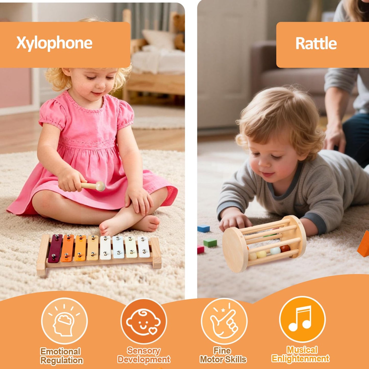 Smartwo Wooden Montessori Toys for 6-12 Months,Montessori Baby Blocks Toy for 6-12-18 Months,Shape Sorting,Xylophone,Development Toys for Girls Boys Birthday Chiristmas Gifts