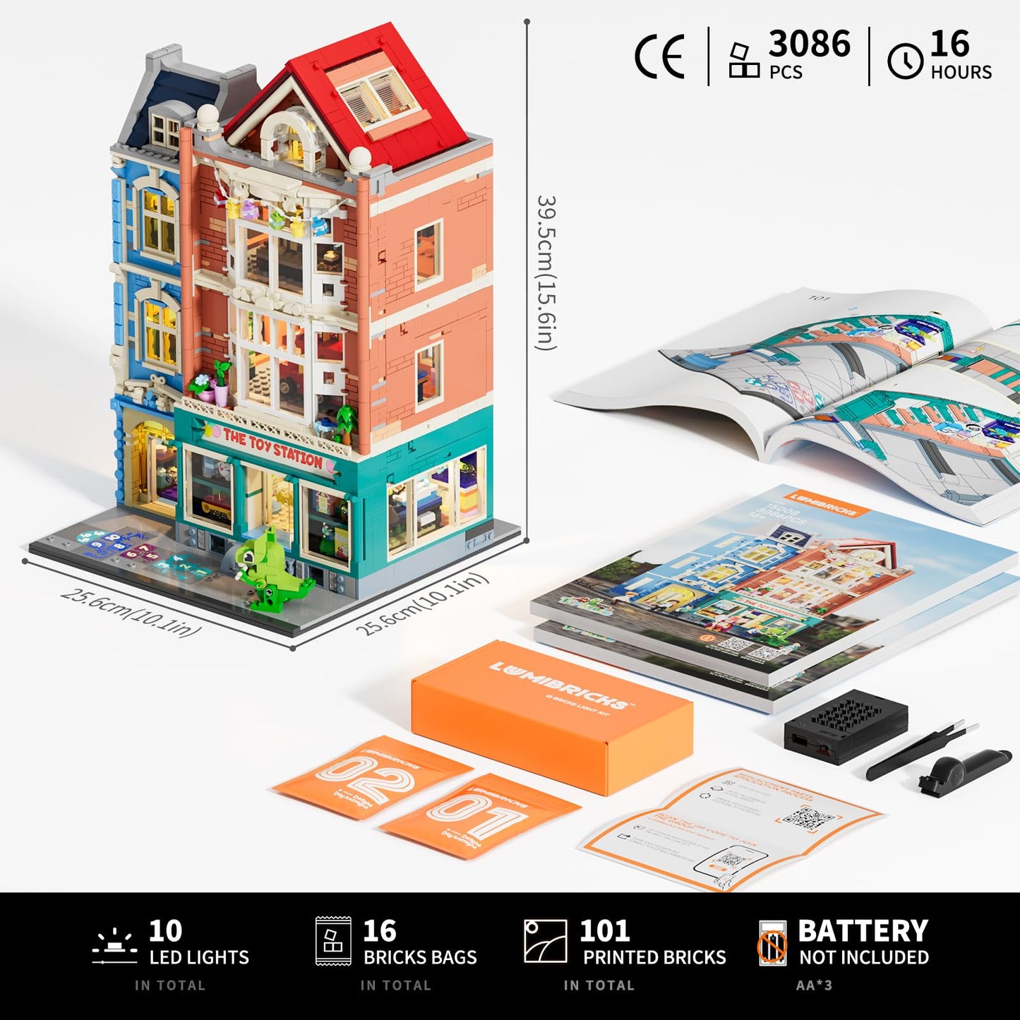 Lumibricks Toy-Store Lighting Building-Bricks Set – City Town Modular Townhouse Toy Shop Dollhouse LED Light Display Model 3086 Pcs Construction Kit for Adults and Teens