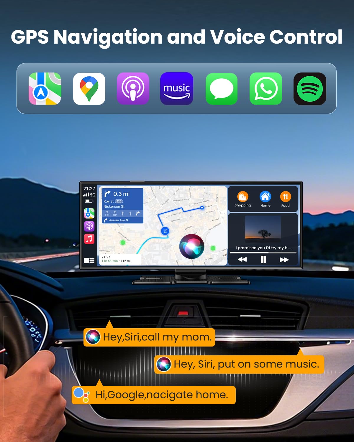 11.5" Largest Wireless Carplay Screen for Car, Portable Apple Carplay & Android Auto Touch Screen, 4K Dash Cam/App Control/1080p Backup Camera/Mirror Link/Voice Control/GPS/Bluetooth,for All Vehicles