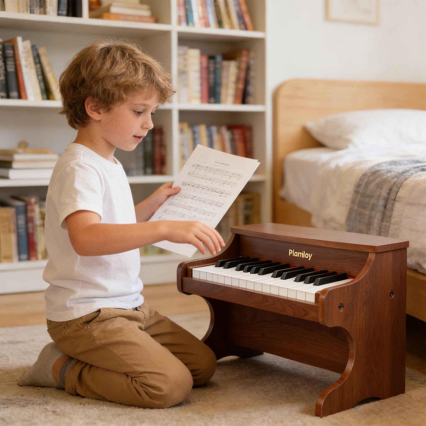 PLAMILOY Kids Piano, Toddler 25-Keys (Upright) Wooden Digital Keyboard Piano, First Instrument Toy for Baby Beginner 3 Ages+, Surprise Educational Early Learning Birthday Gift for Boys Girls