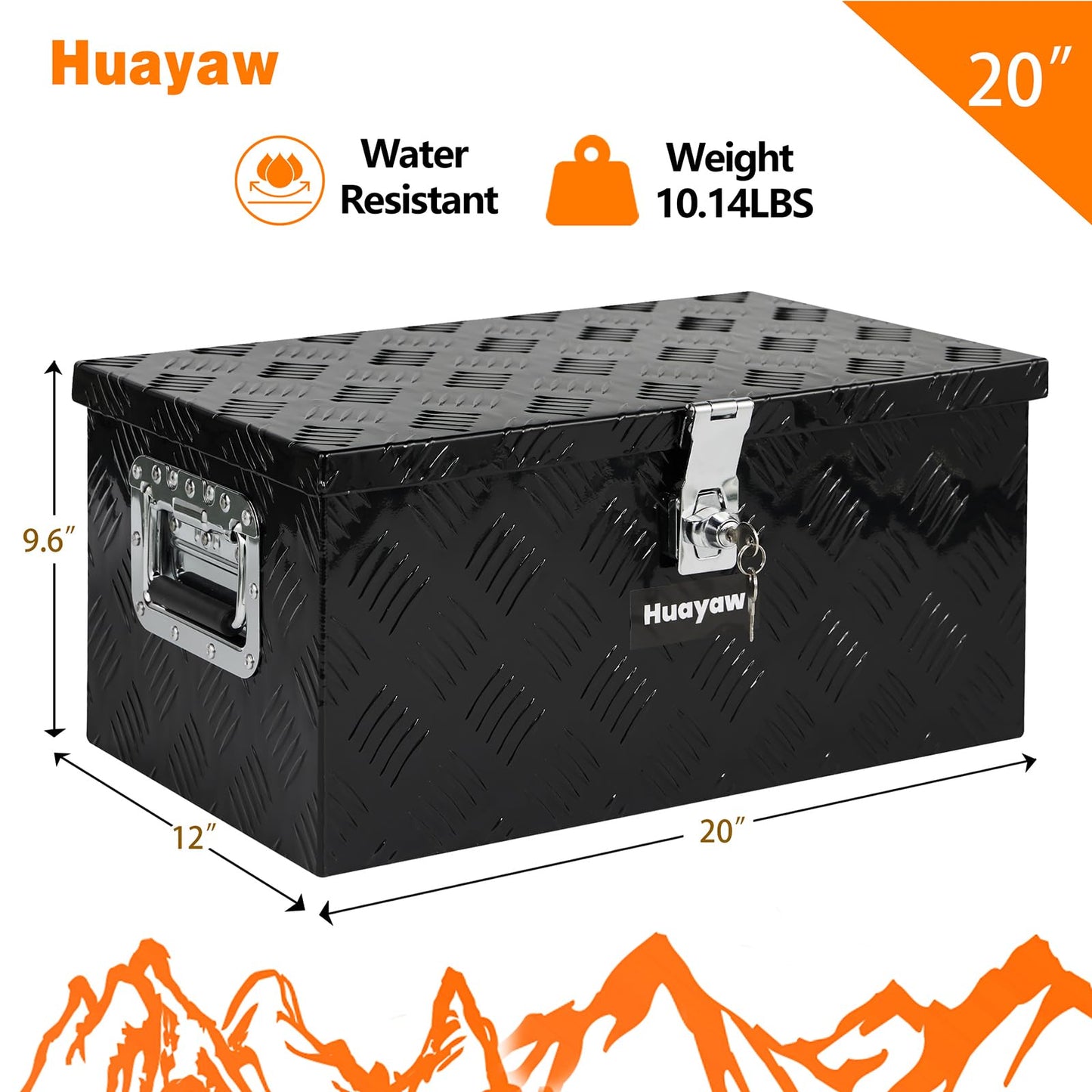 Aluminum Truck Tool Box, Heavy Duty Waterproof Truck Storage Organizer, Pickup Truck Bed RV Trailer with Side Handle, Lock and Keys (Black, 20-INCH)