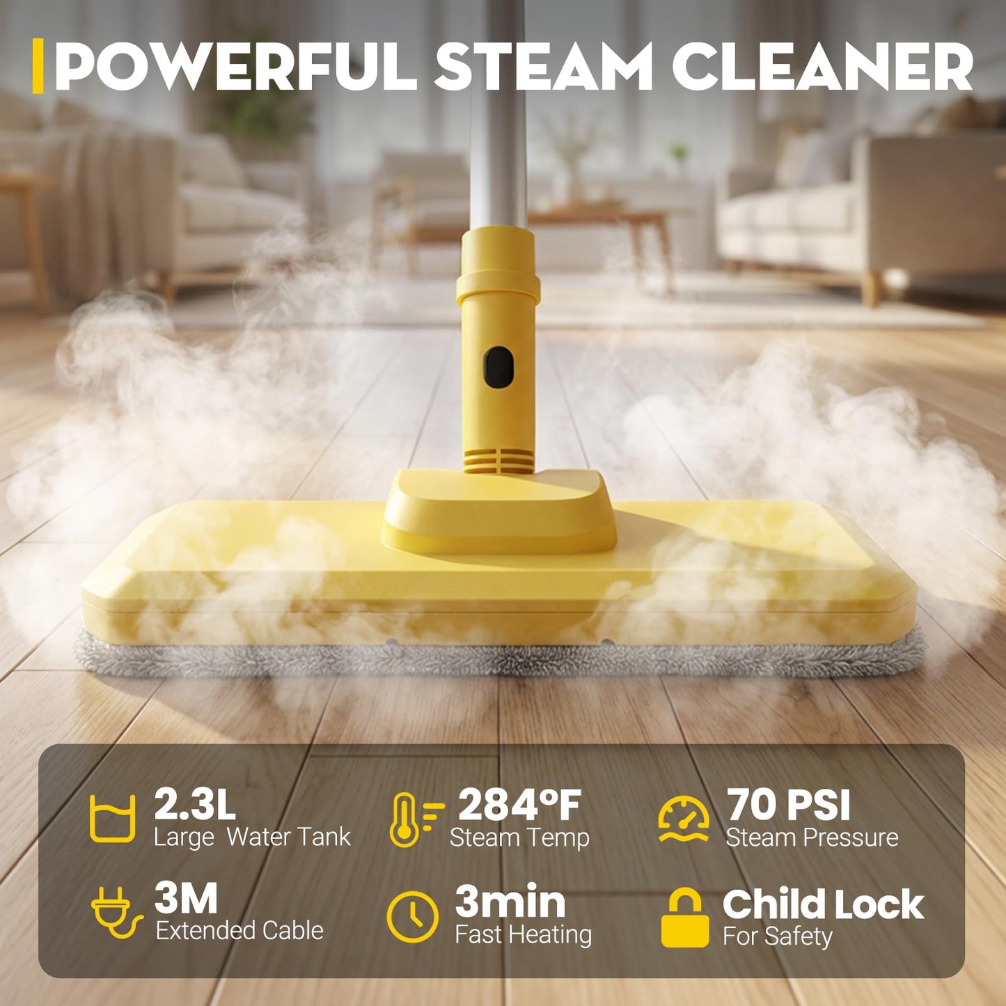 MOMOKOVA Steam Cleaner, Chemical-Free High-Pressure Commercial Steamer Cleaner with Unlimited Steam Injection, Fast Heat-Up, 2.2L Capacity, 14 Accessories for Floors, Grout, Upholstery (yellow)