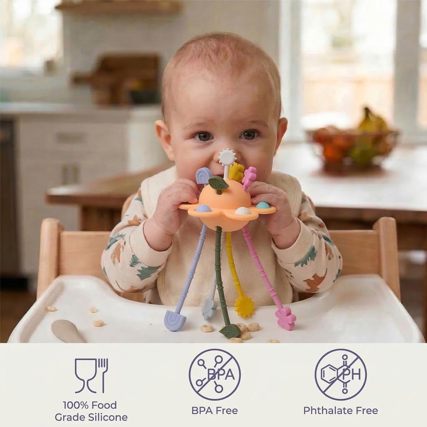 Silicone Baby Sensory Pull String Toy for 18+ Months, Montessori Toys for Toddlers, Sensory Activity Travel Toy for Airplane Car Seat Stroller, Fine Motor Skills Early Learning Gift (Yellow)
