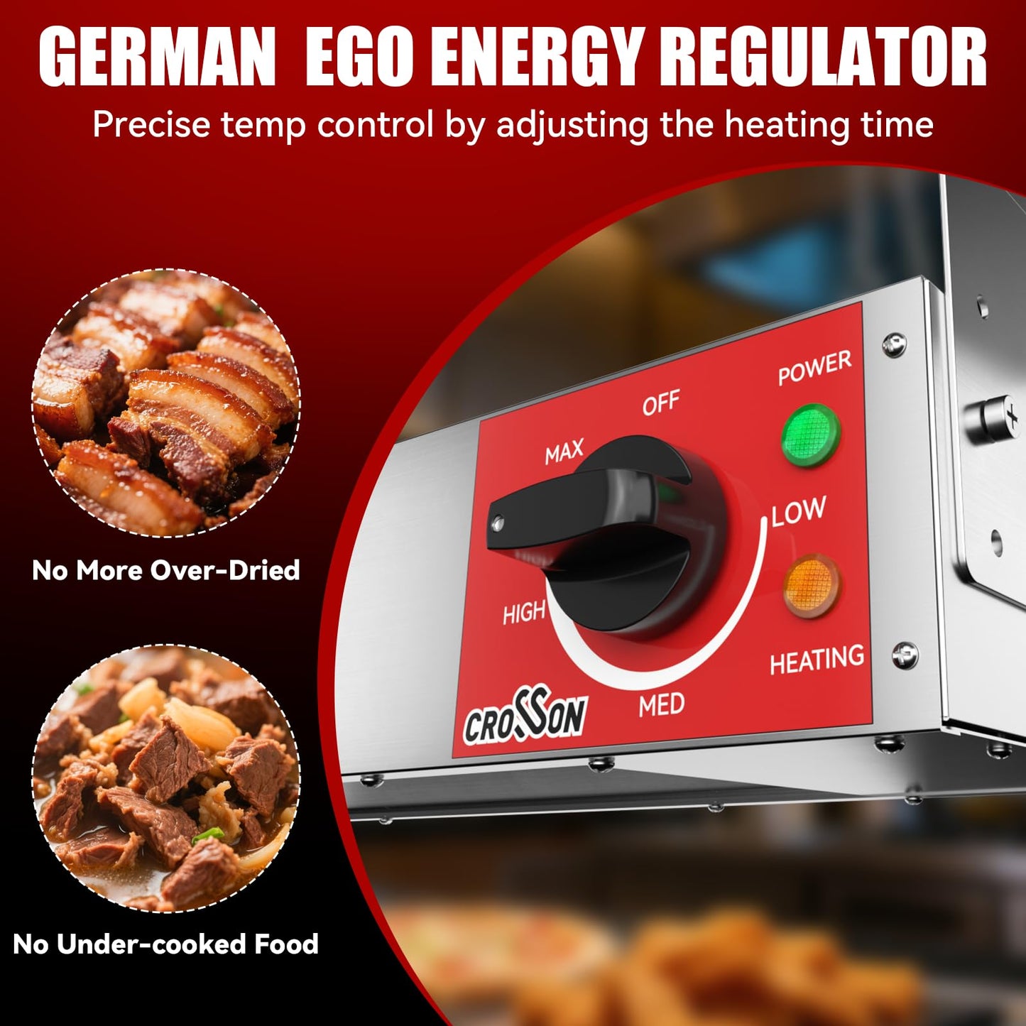 crosson Electric Strip Heater Commercial,60 Inch Food Heat Lamp with German EGO Thermostat,Dual Installation Options,Food Warming Lamp Heater for Catering Kitchen Restaurant Buffet,1550W
