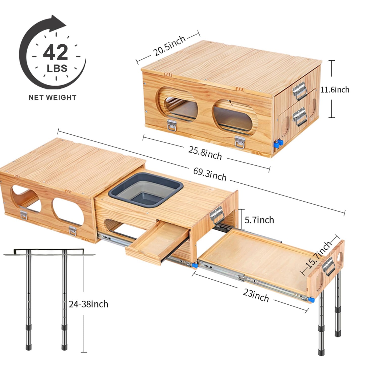 SHIWAGIN Overland Kitchen Slide-Out System, All-in-One Camp Kitchen Box with Sink, Chopping and Cooking Features, Folding Camping Table for SUV, Overlanding & Car Camping, Quick 1-Minute Setup