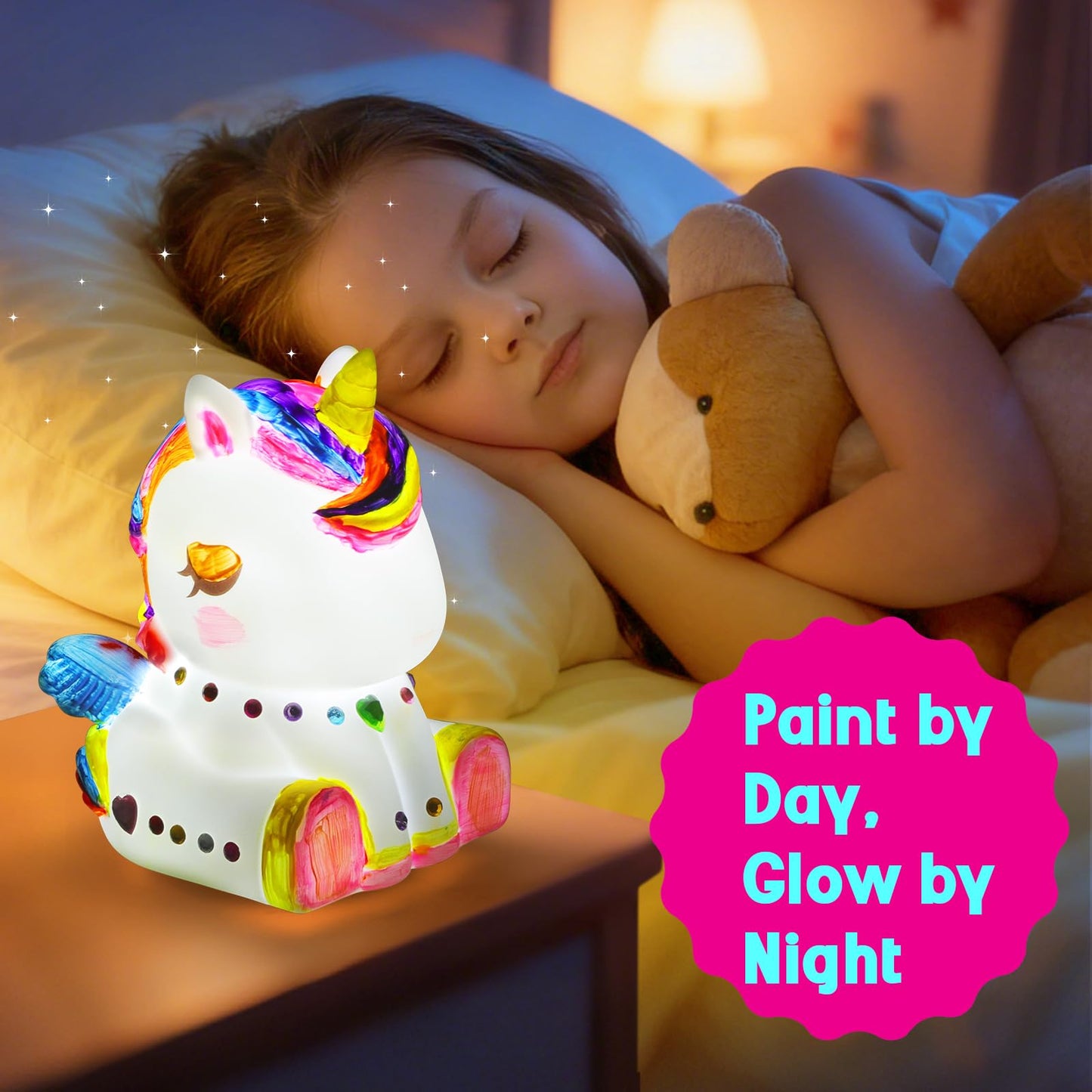 EPUMP Paint Your Own Unicorn Lamp Kit - Rechargeable 1200mAh Night Light with 2 Light Modes, Arts and Crafts Painting Toys for Girls Boys, Art Supplies Birthday Gifts for Kids Ages 3-12+