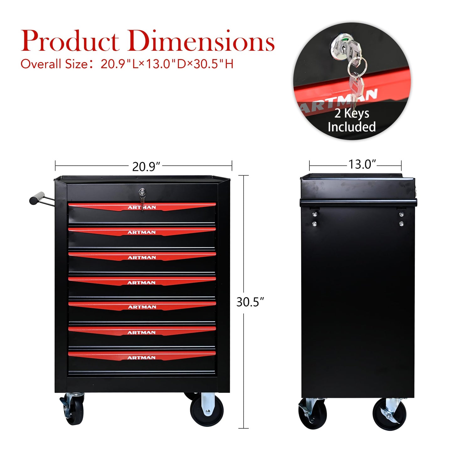 nifoti 7 Drawers Tool Cart on Wheels, Multifunctional Rolling Tool Storage Chest, Drawers Rolling Trolley Organizer Tool Box for Warehouse, Garage, Workshop, Repair Shop (7 Drawers-30.5"H)