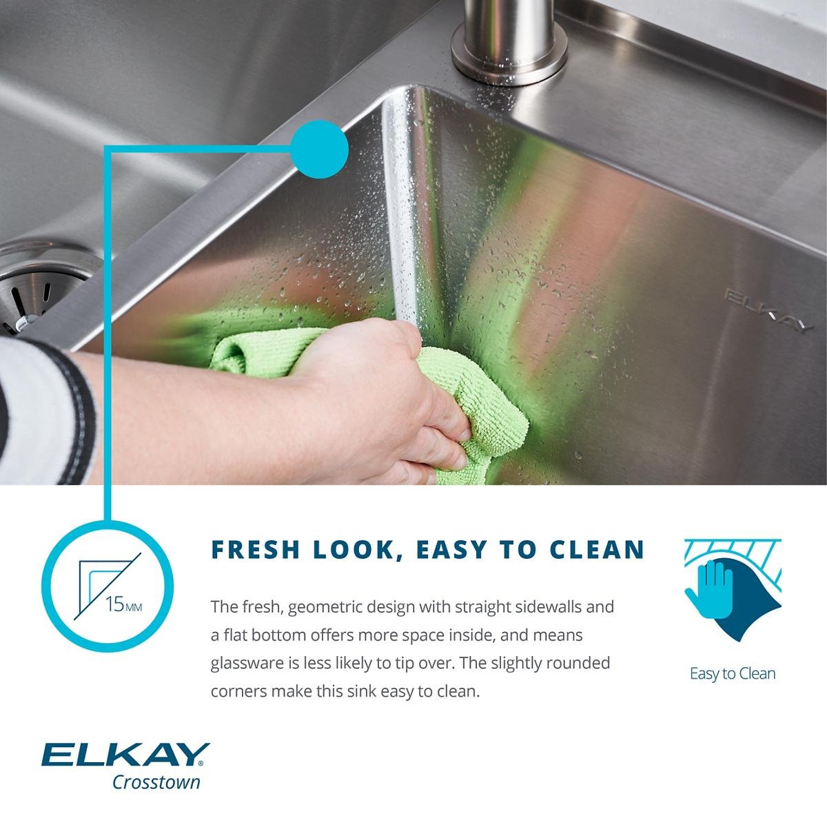 Elkay Crosstown EFRU311610T 33" - 10" Depth Single Bowl Undermount Stainless Steel Kitchen Sink, Polished Satin