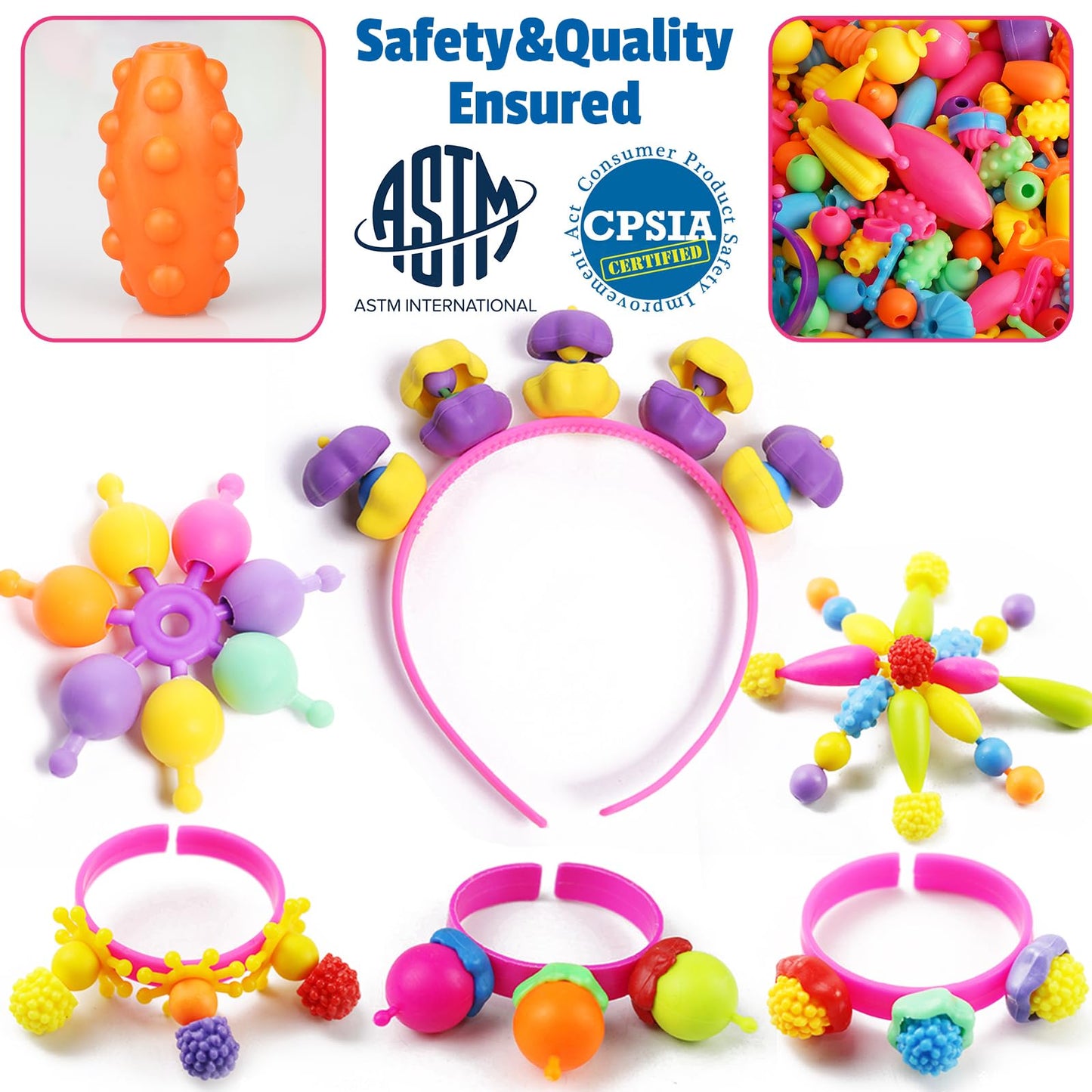 FUNZBO 520+ Snap Pop Beads - Jewelry Making Kit, Arts and Crafts for Kids Ages 4-8, Toys for 3 4 5 6 Years Old Girls Birthday Gifts Ideas, Bracelet Necklace Ring Set for Little Girls